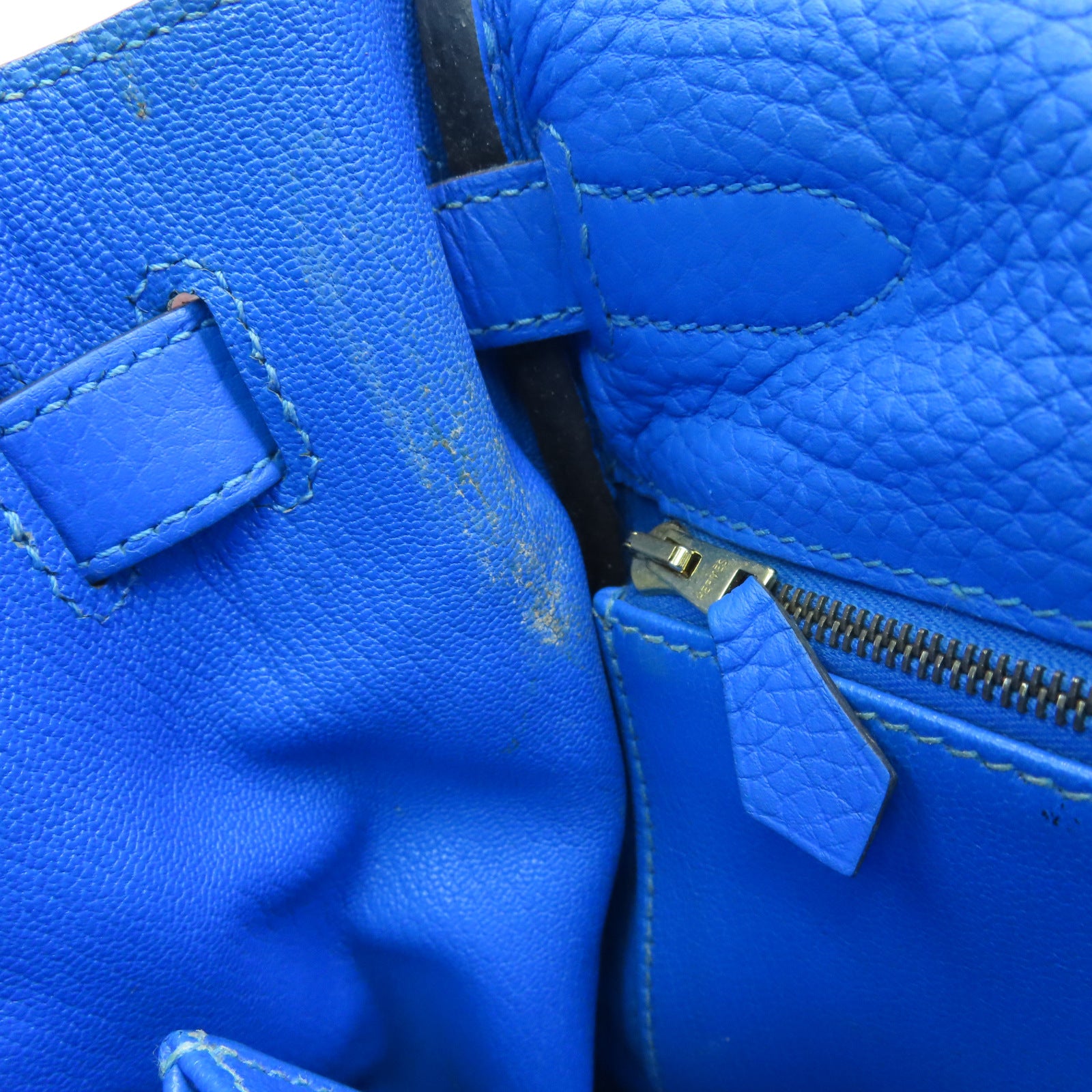 HERMES Taurillon Clemence皮革Kelly 35金扣手挽肩背两用袋希腊蓝色