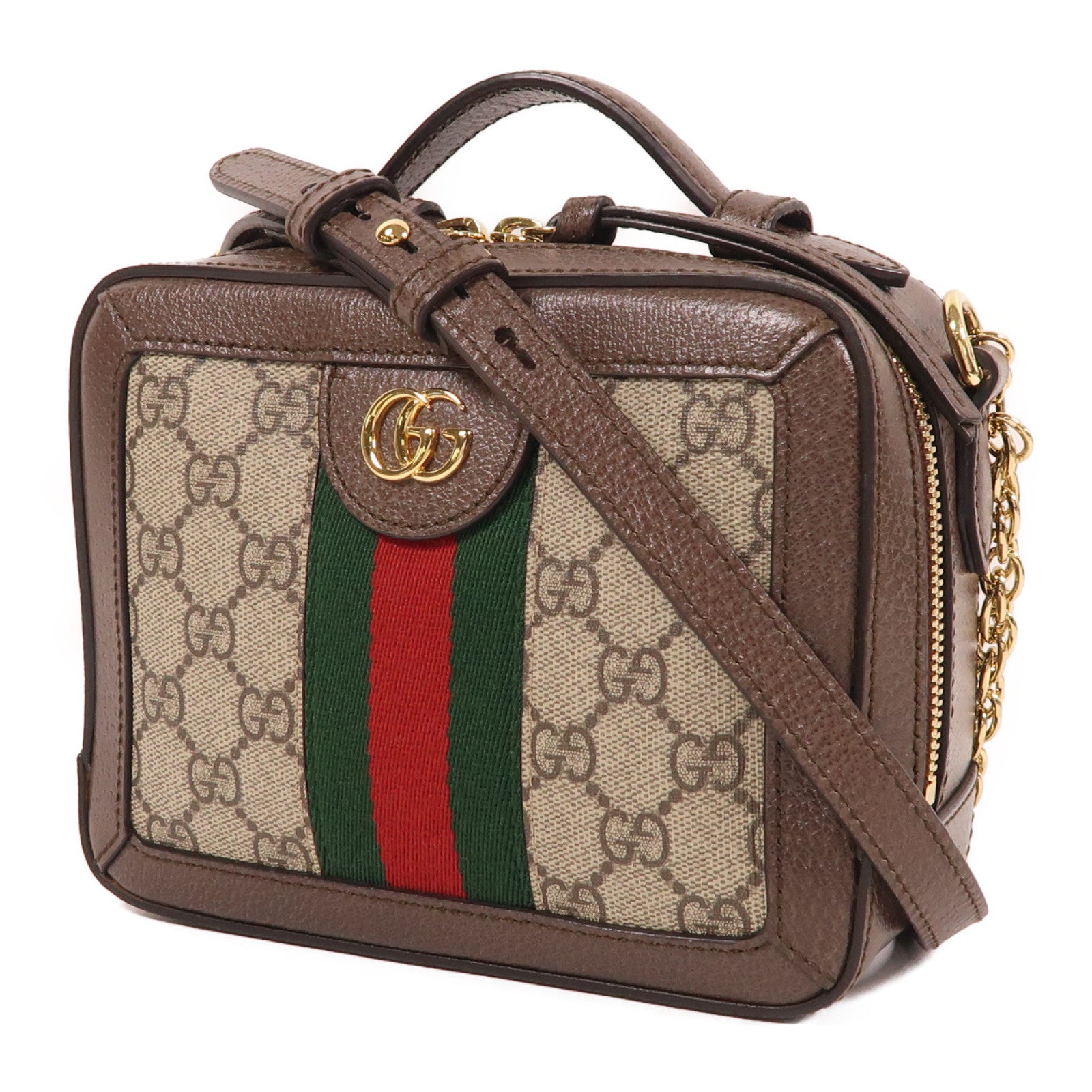 GUCCI 塗層帆布/皮革Ophidia GG Mini金扣手挽肩背兩用袋棕色