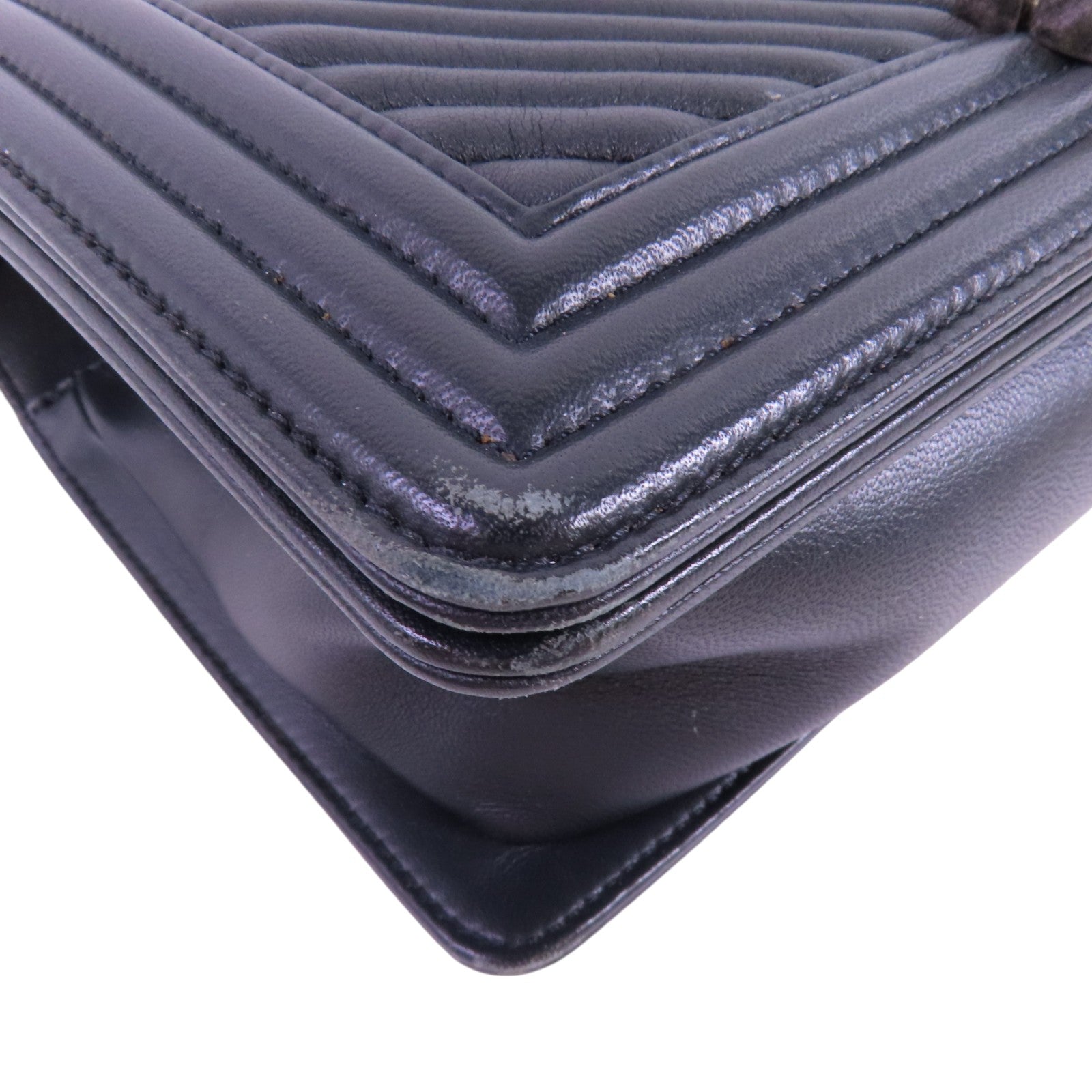 CHANEL 【激減優惠】羊皮皮革Boy 25銀扣鏈帶肩背袋