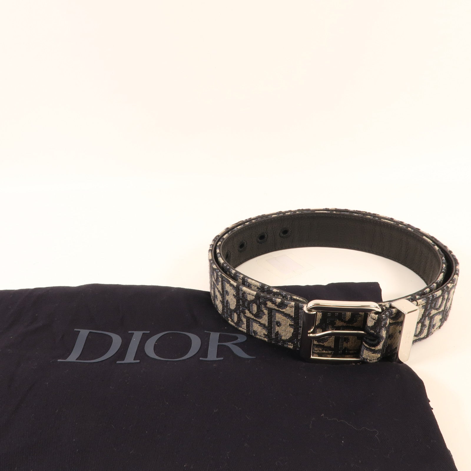 Dior 帆布Oblique銀扣皮帶