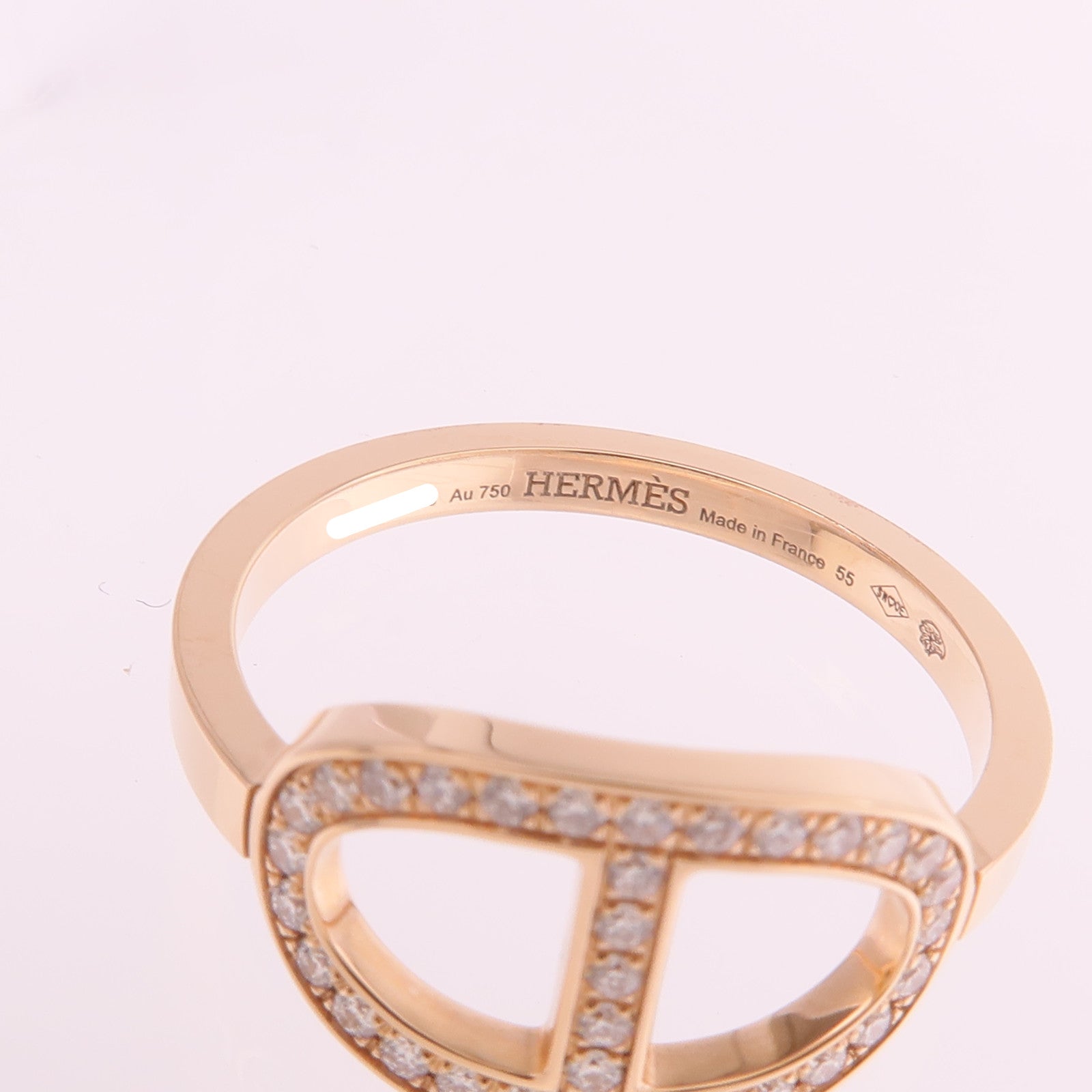 HERMES 18K玫瑰金Chaine d'ancre Contour鑽石戒指