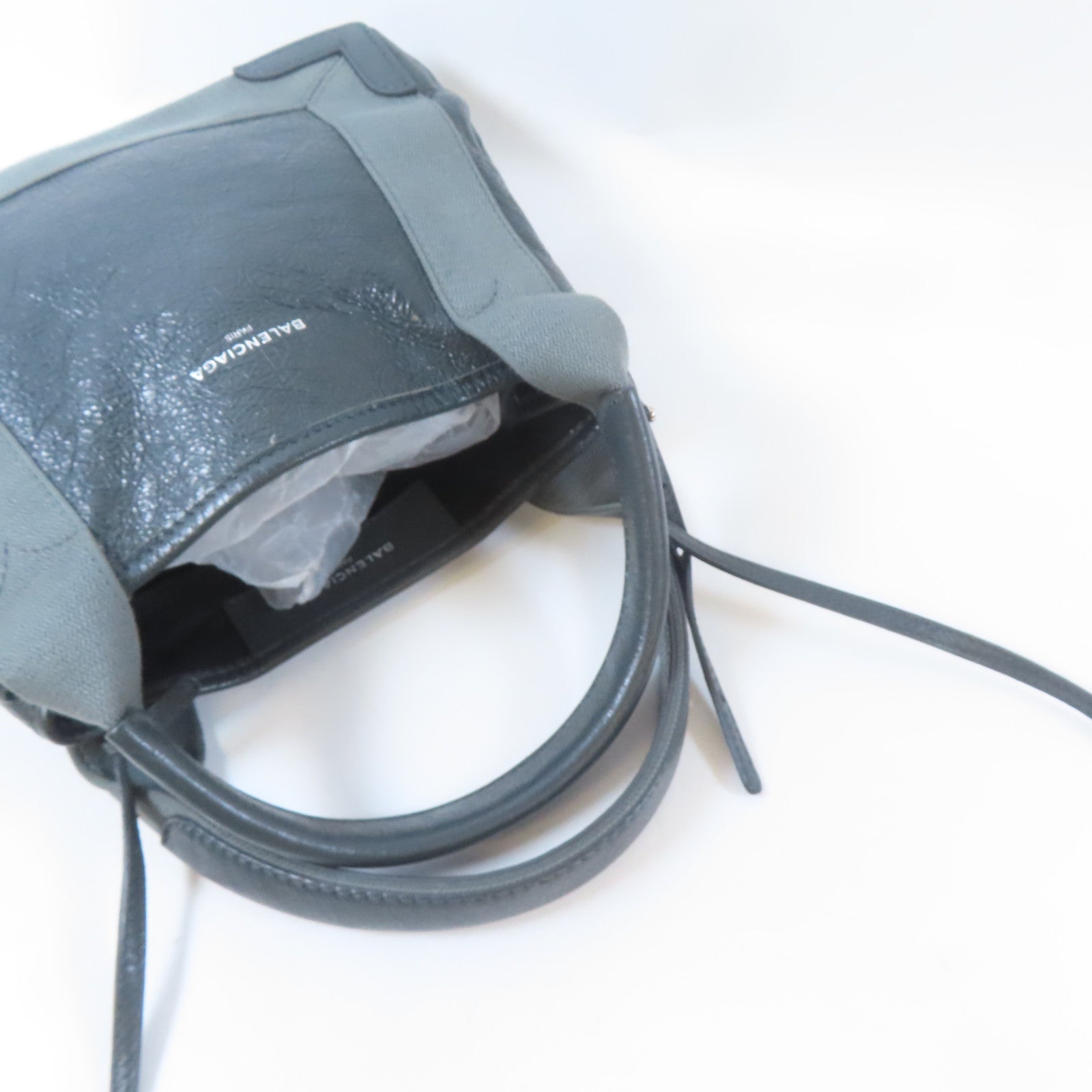 BALENCIAGA 牛皮皮革2 Way Shoulder Bag銀扣手挽肩背兩用袋灰色