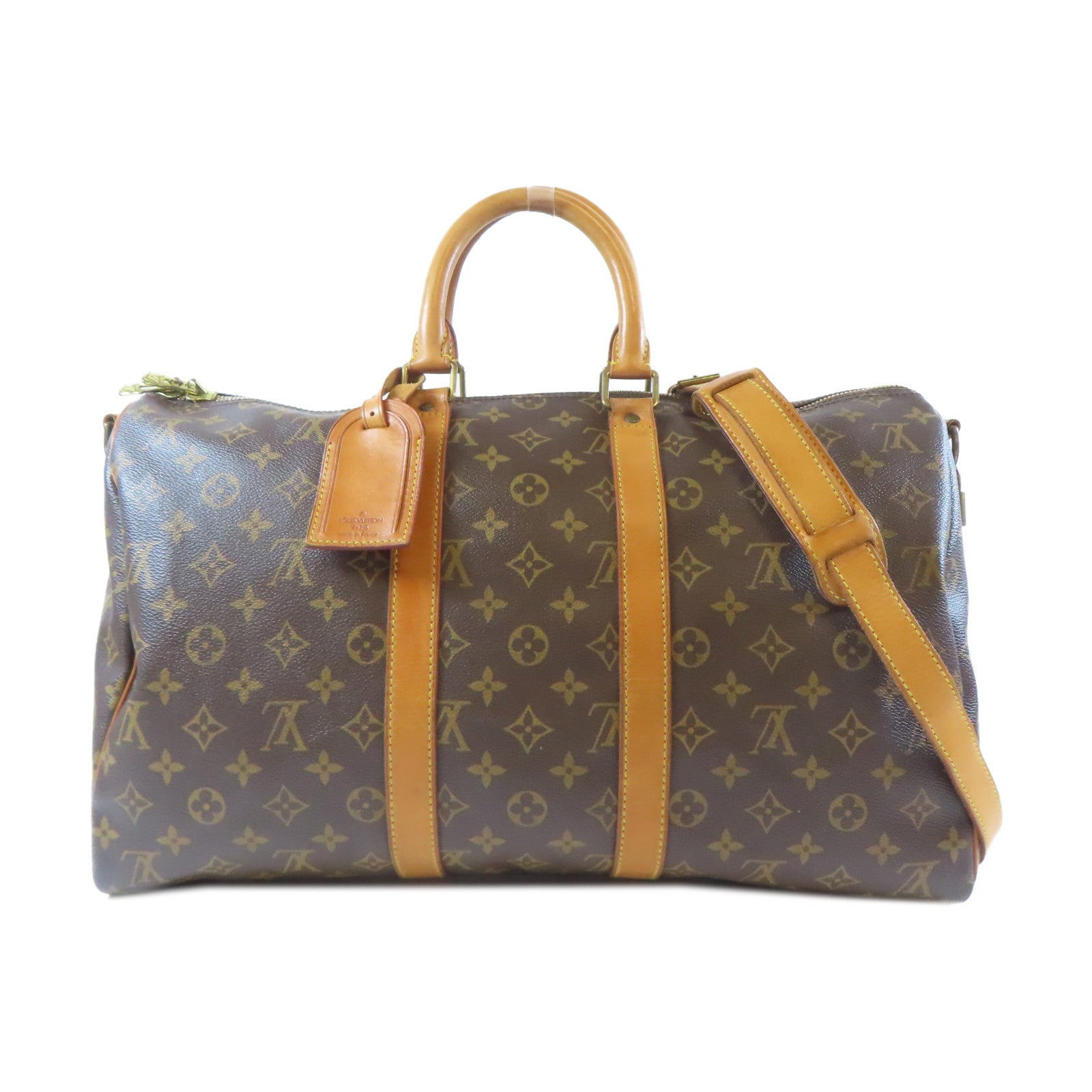LOUIS VUITTON Monogram Keepall 45 Bandouliere金扣波士頓包啡色