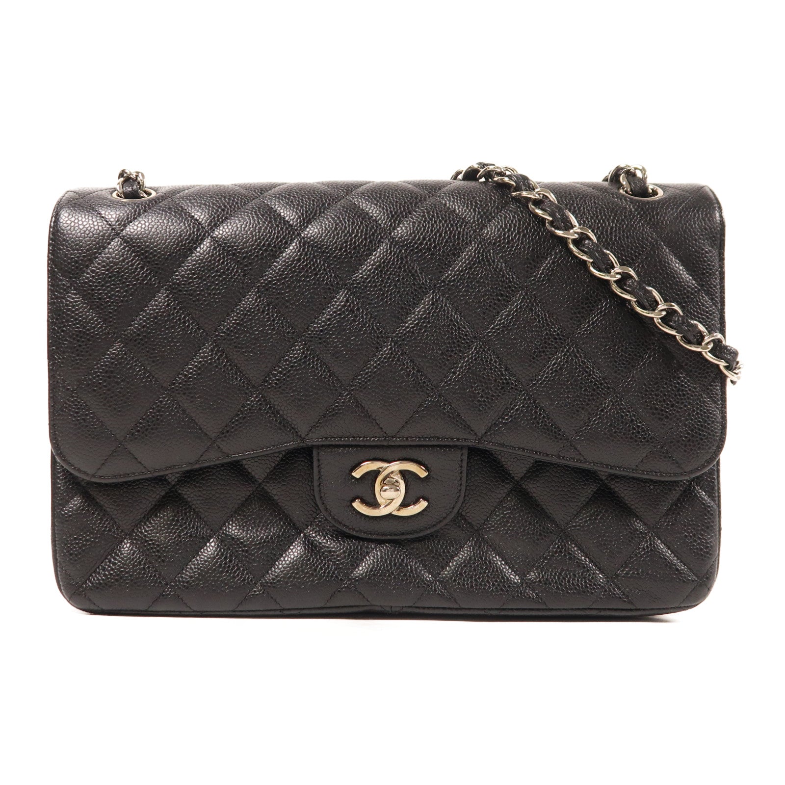 CHANEL 【激減優惠】牛皮皮革Large Classic銀扣鏈帶肩背袋