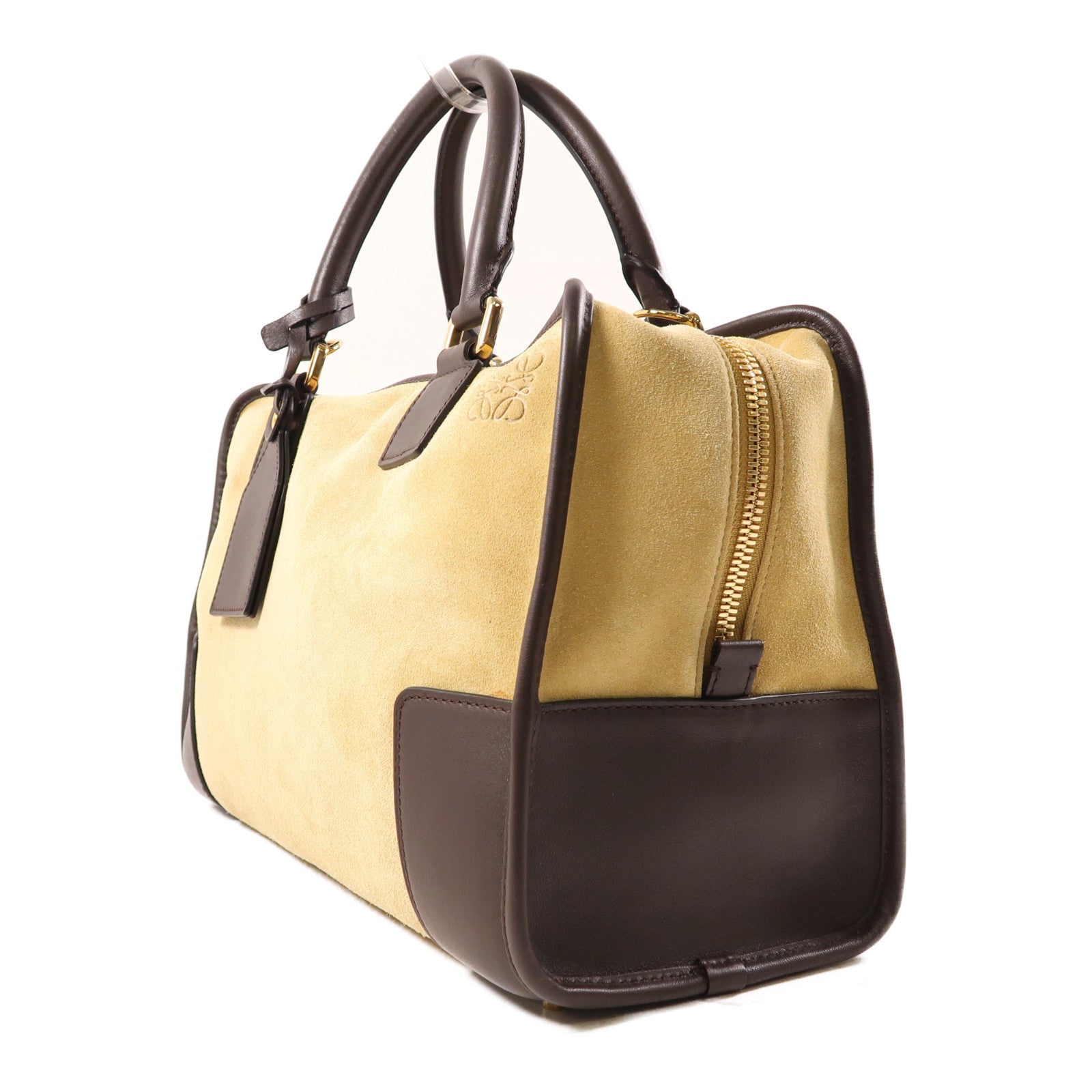LOEWE 麂皮皮革/牛皮皮革Amazona金扣手挽肩背兩用袋棕色