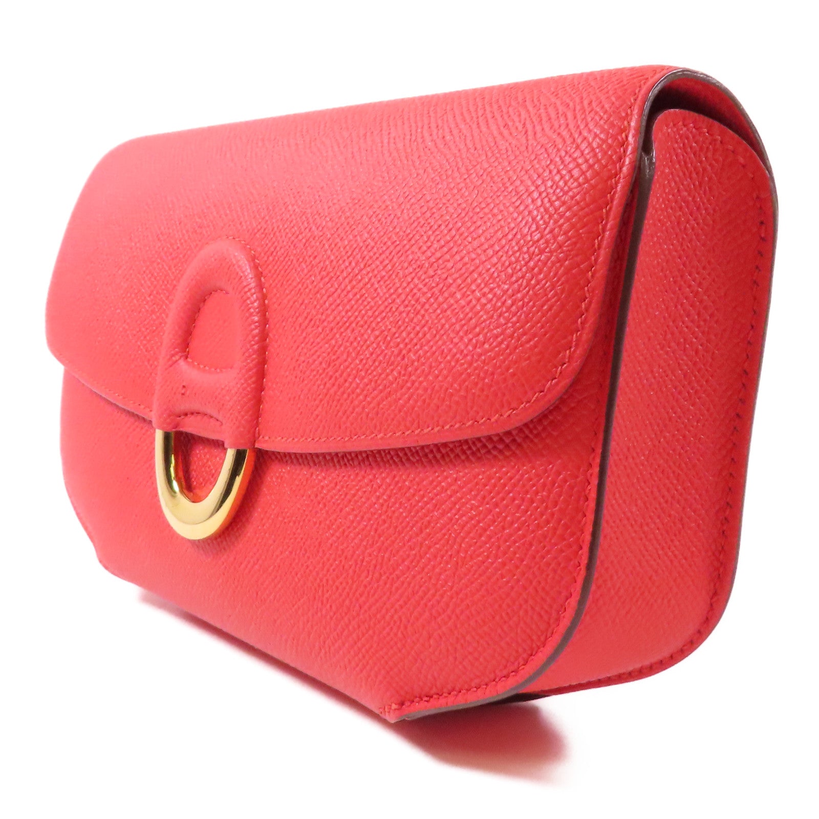HERMES Epsom皮革Mini Cherche金扣手拿包紅色
