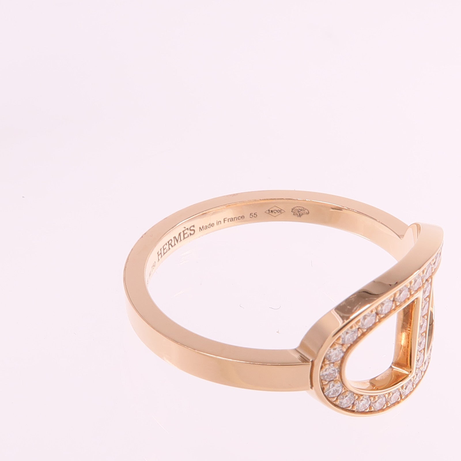HERMES 18K玫瑰金Chaine d'ancre Contour鑽石戒指