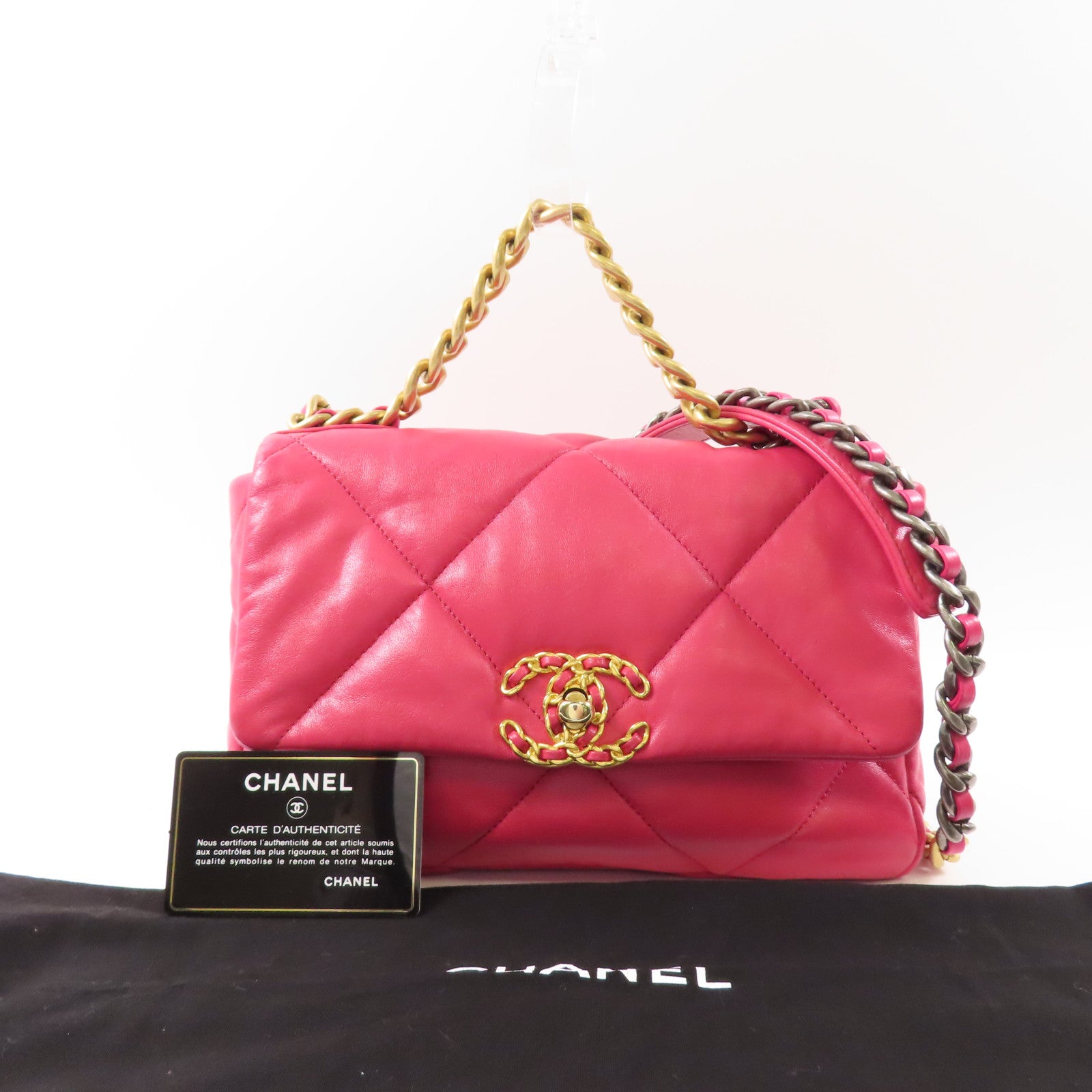 CHANEL 【激減優惠】羊皮皮革Chanel 19 Flap Bag金扣手挽肩背兩用袋