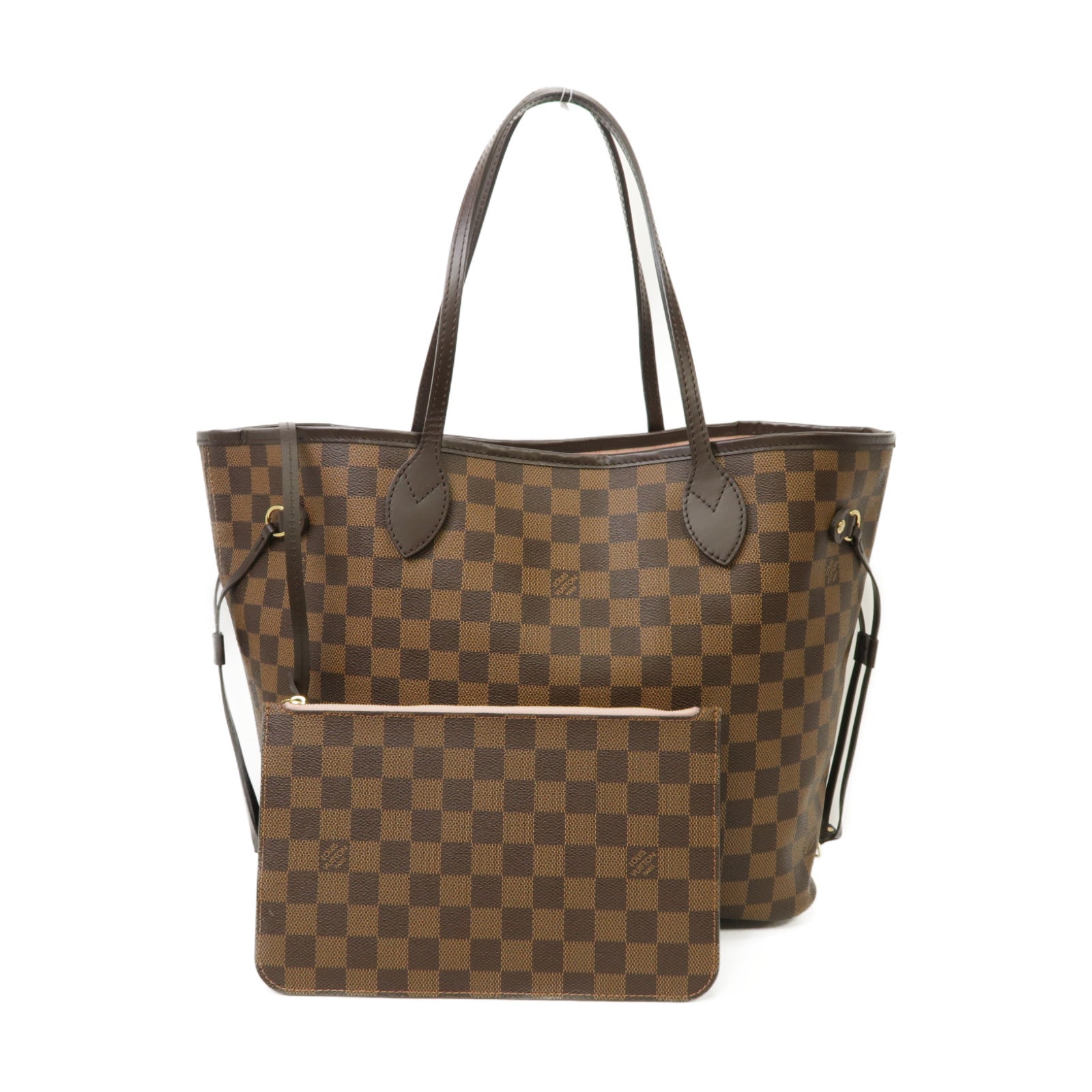 LOUIS VUITTON Damier Neverfull MM金扣手挽袋啡色