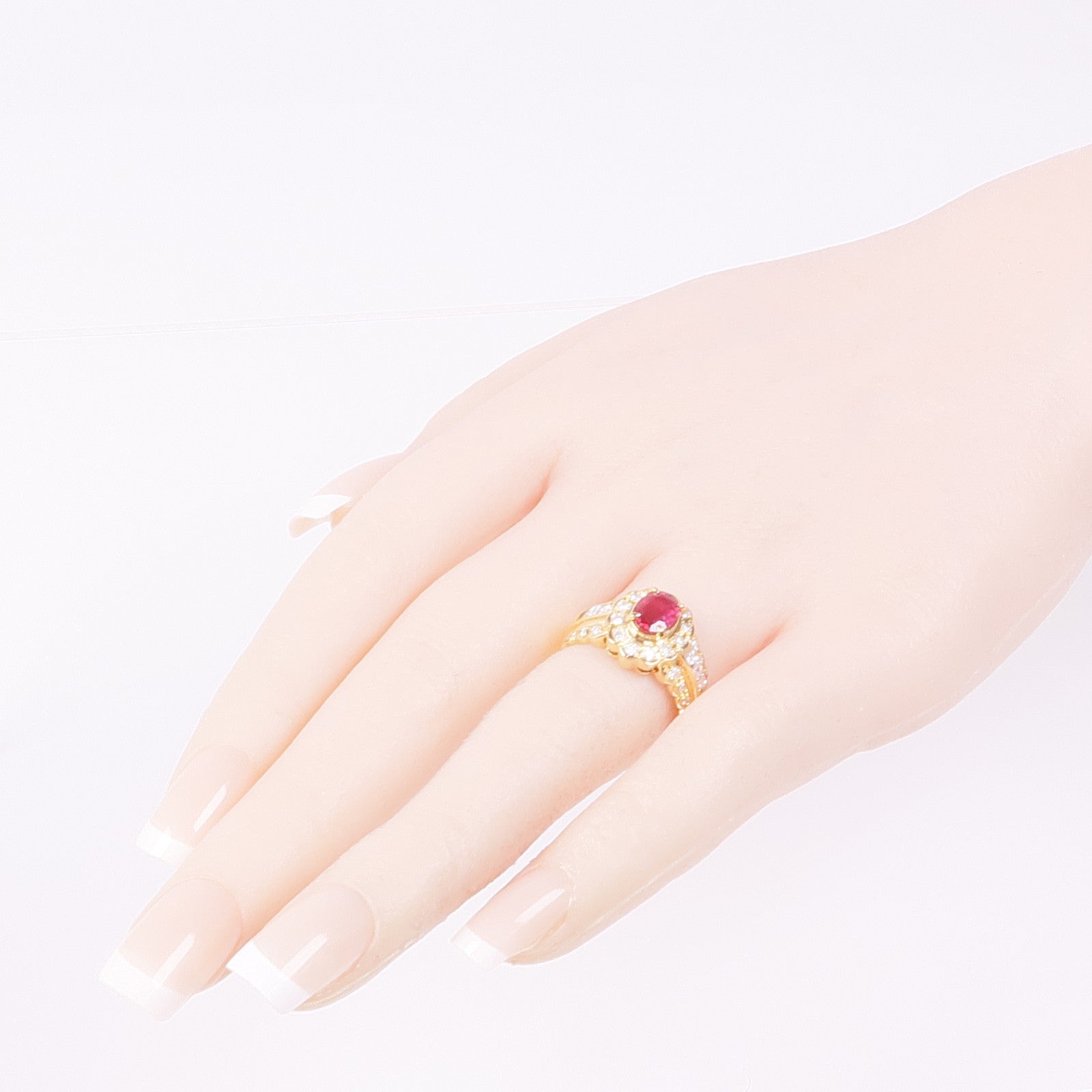 JEWELRY 【激減優惠】18K黃金Ruby Diamond Ring紅寶石/鑽石戒指US#7.25
