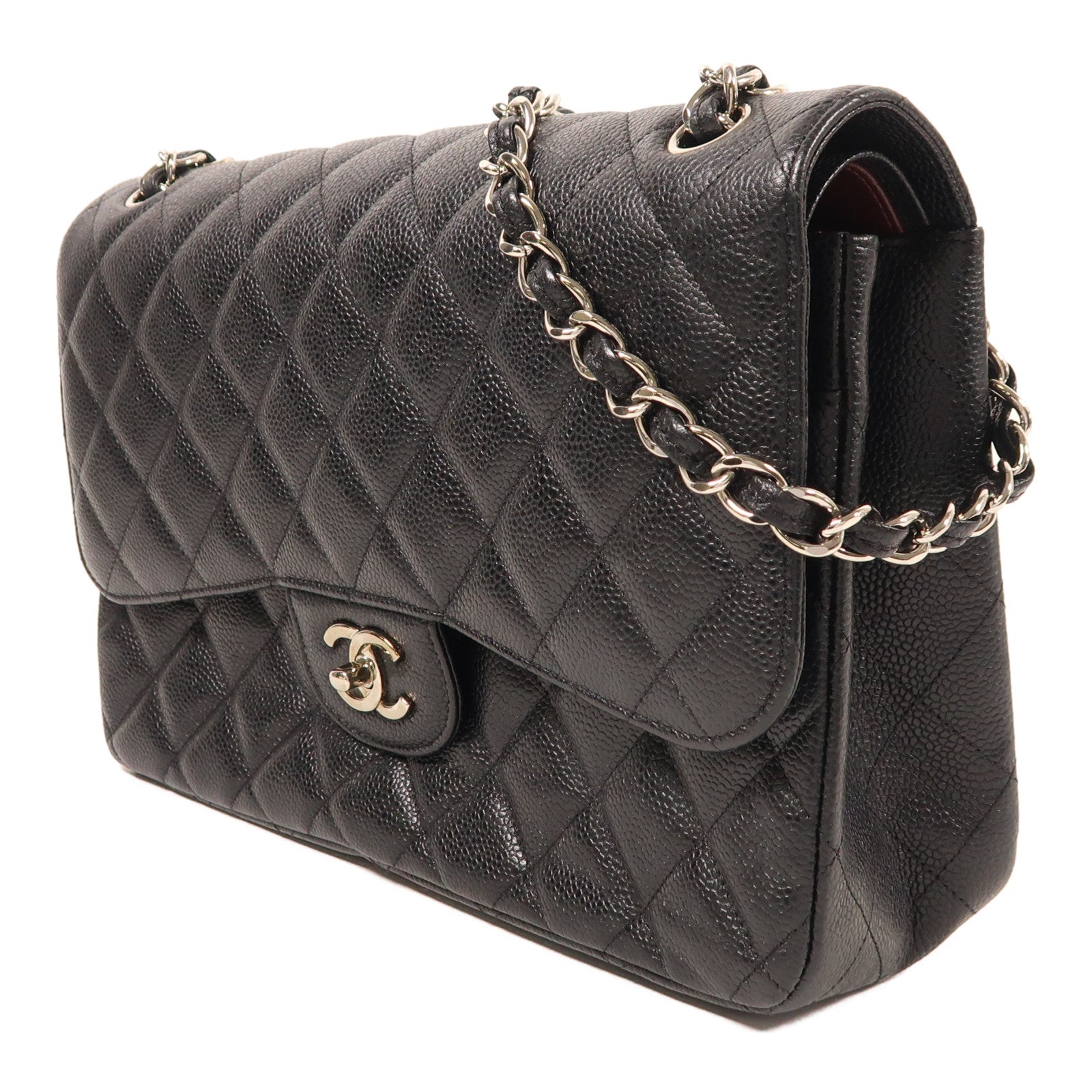 CHANEL 牛皮皮革Large Classic銀扣鏈帶肩背袋