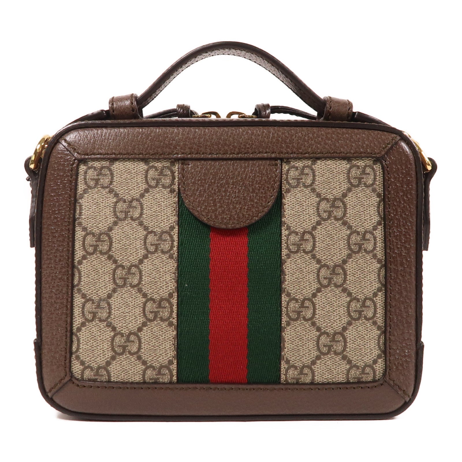 GUCCI 塗層帆布/皮革Ophidia GG Mini金扣手挽肩背兩用袋棕色