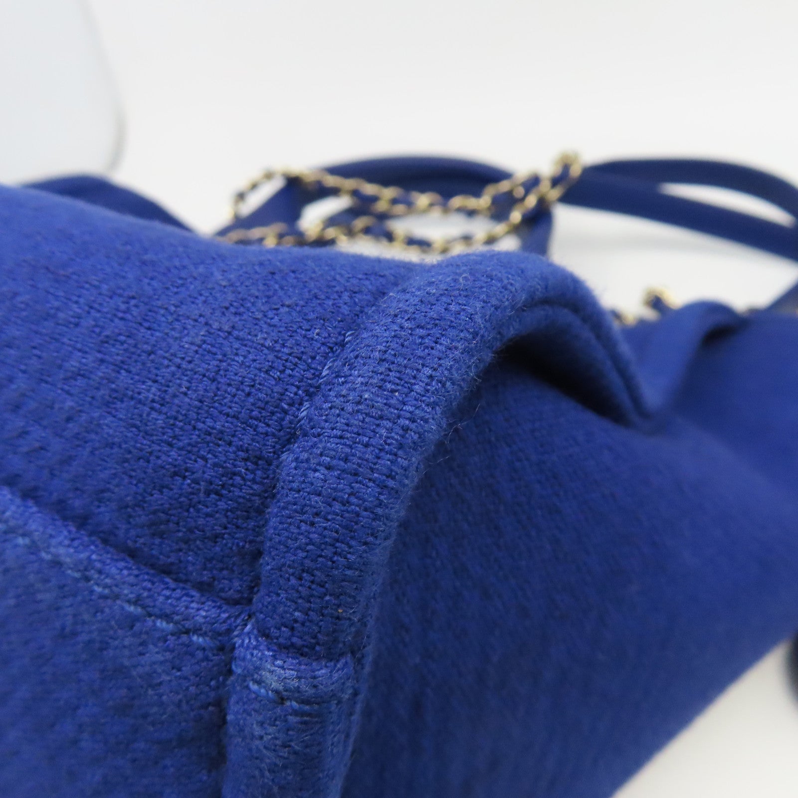 CHANEL 帆布Deauville銀扣手挽肩背兩用袋藍色