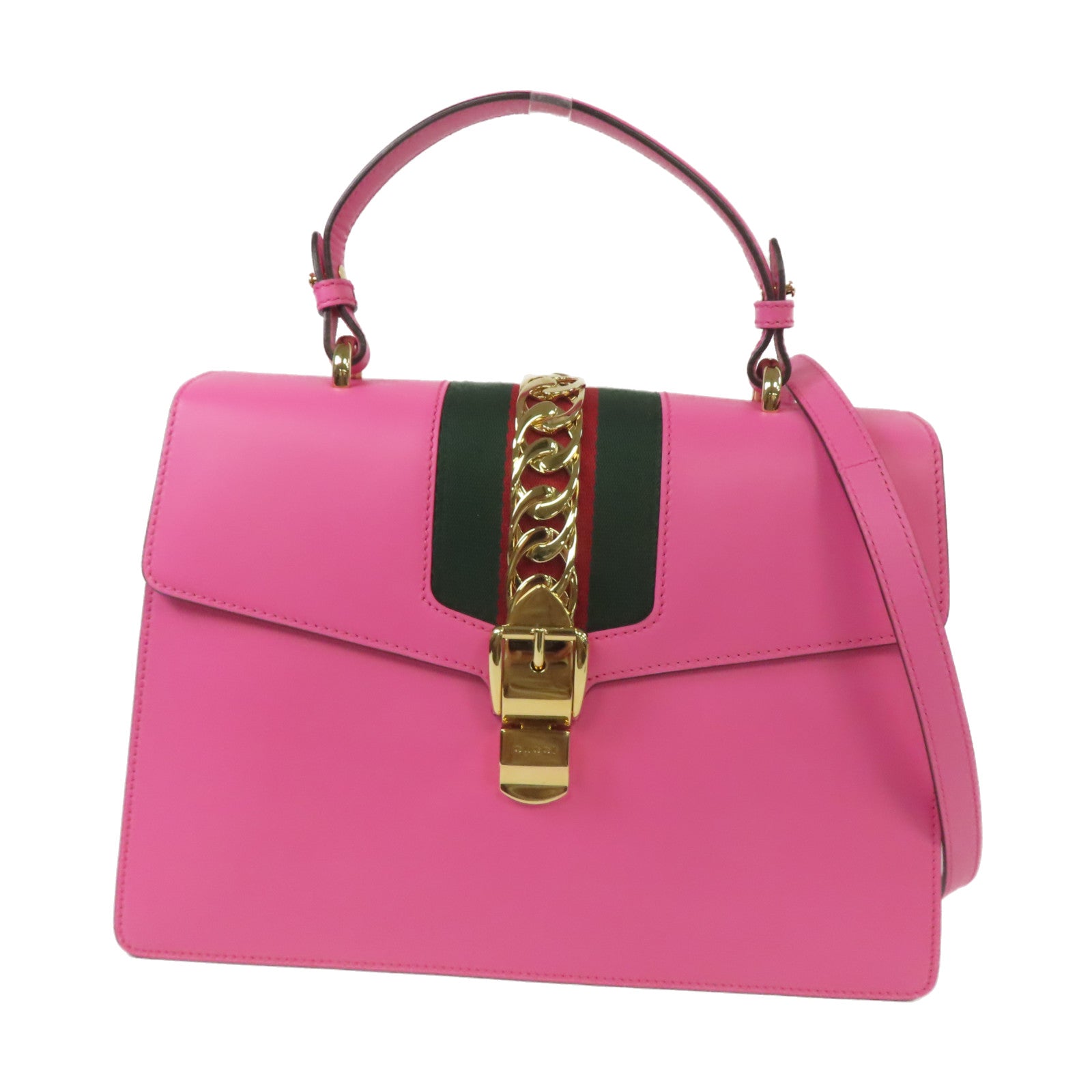 GUCCI 牛皮皮革Sylvie Medium金扣手挽肩背兩用袋粉紅色