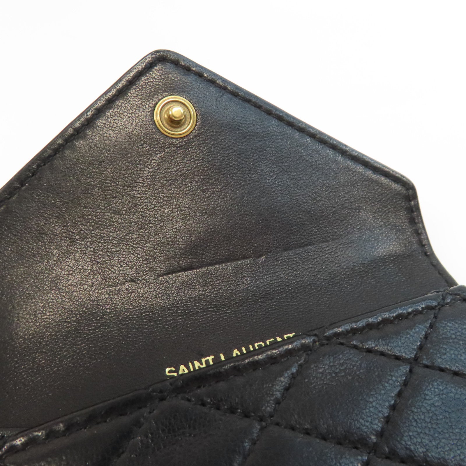 SAINT LAURENT 菱格牛皮皮革Card Case金扣卡片套黑色