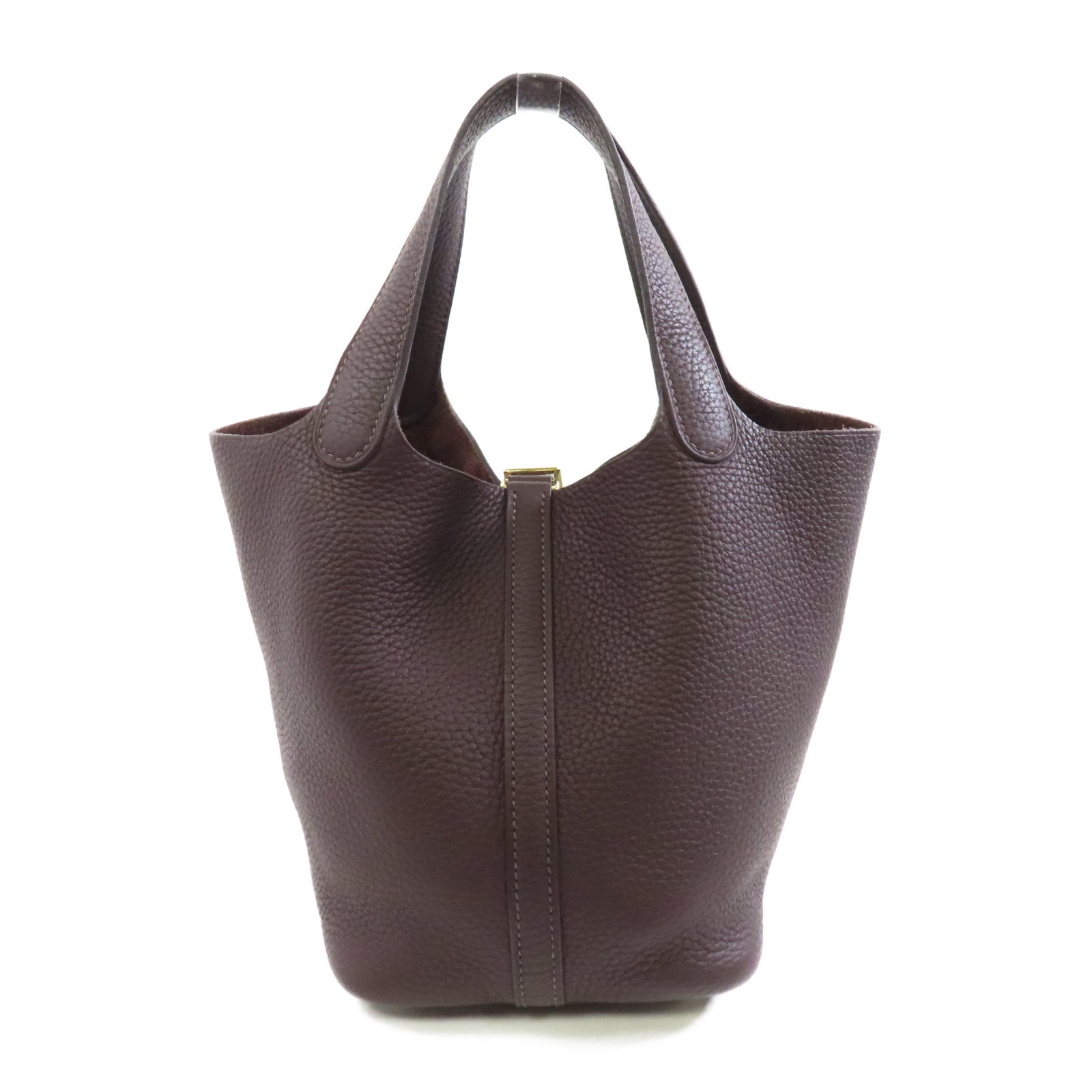 HERMES Clemence皮革Picotin PM金扣手挽袋Rouge Sellier/棕色