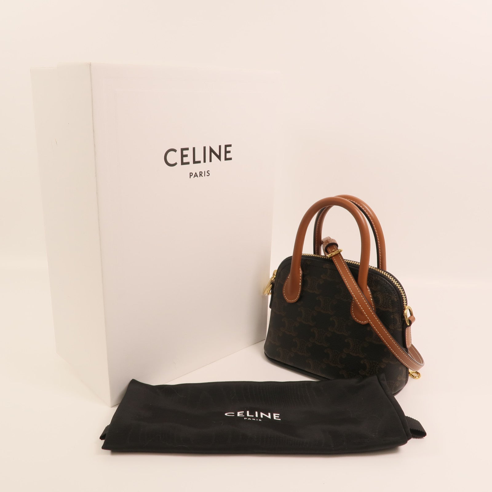 CELINE 塗層帆布Mini Honorine金扣手挽肩背兩用袋