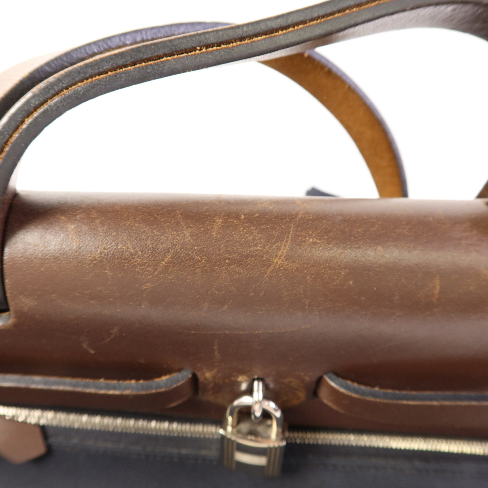 HERMES 帆布Herbag PM銀扣手挽肩背兩用袋Noir