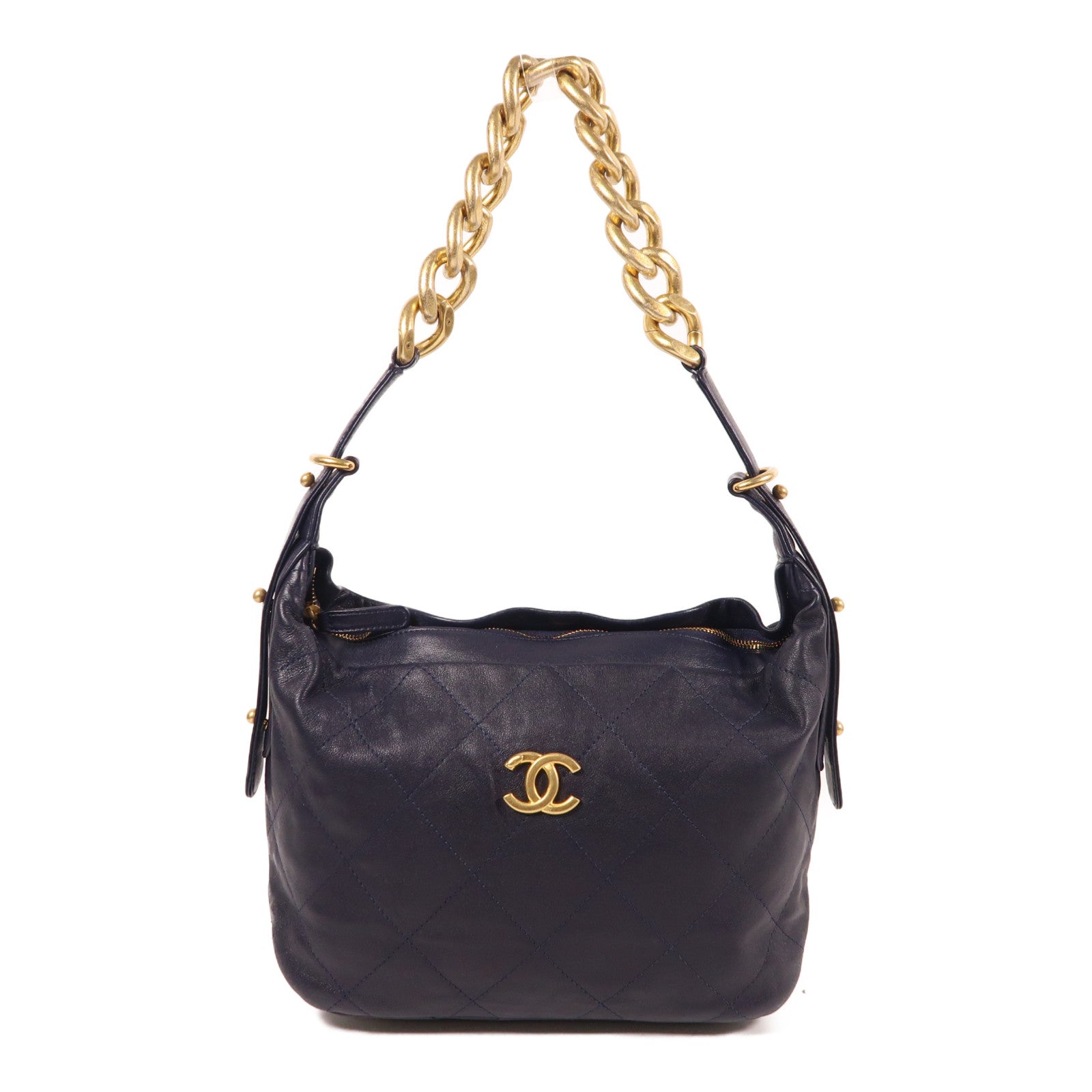 CHANEL 牛皮皮革Hobo Bag金扣鏈帶肩背袋紫色