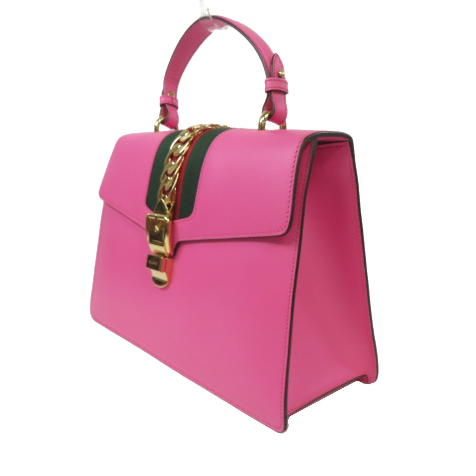 GUCCI 牛皮皮革Sylvie Medium金扣手挽肩背兩用袋粉紅色