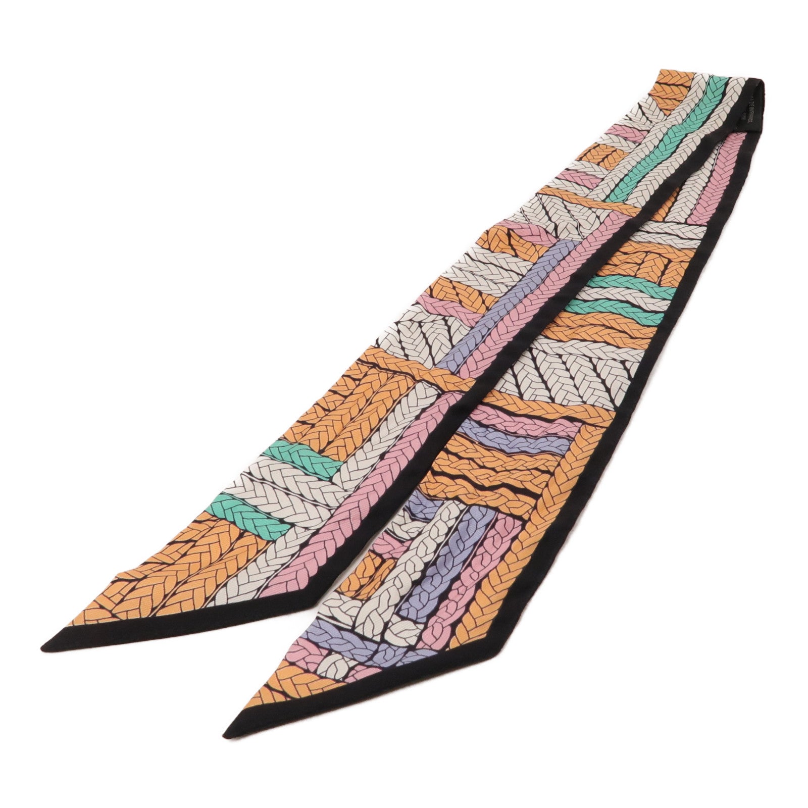 HERMES 絲質Twilly絲巾黑色/彩色