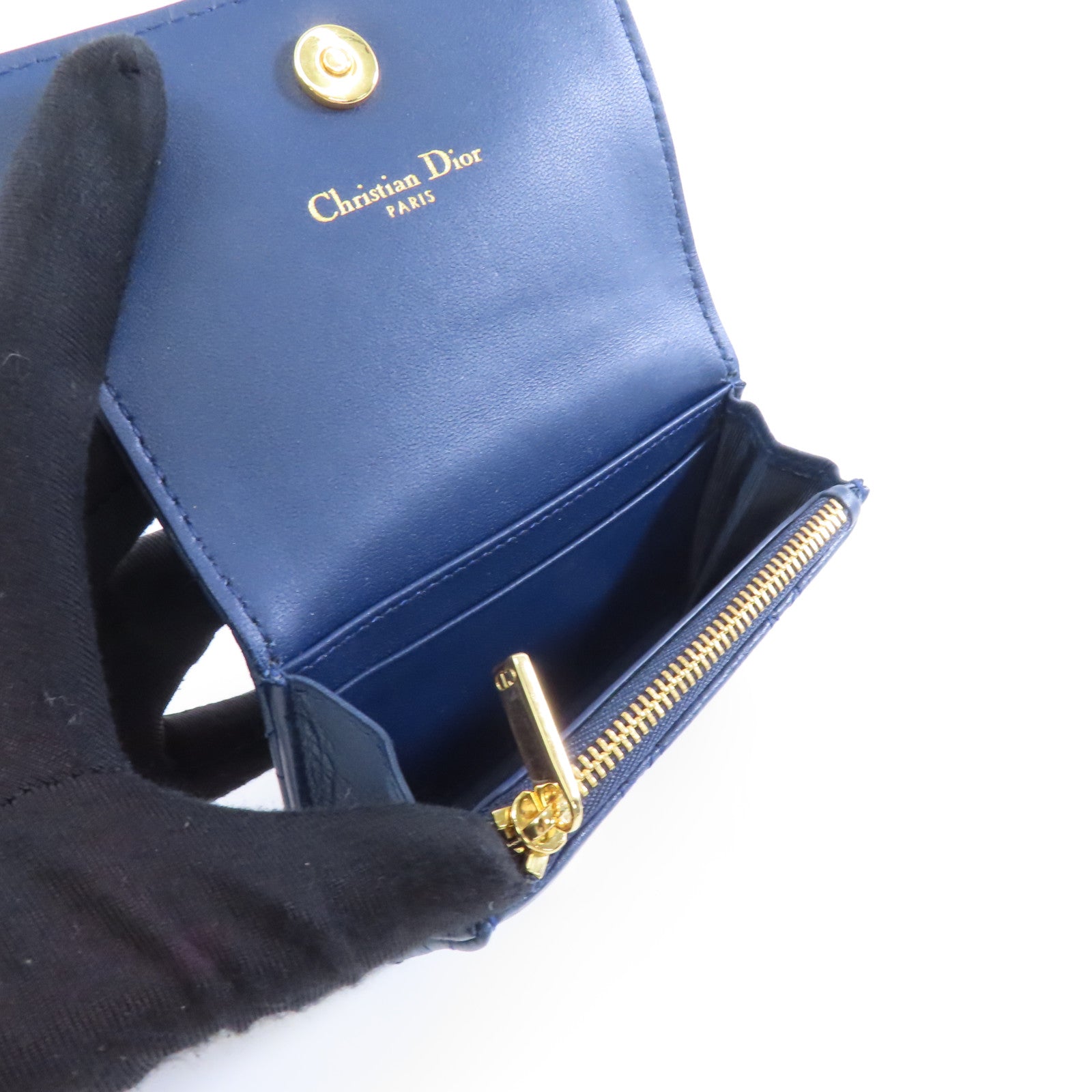 Dior 羊皮皮革Card Case金扣卡片套藍色