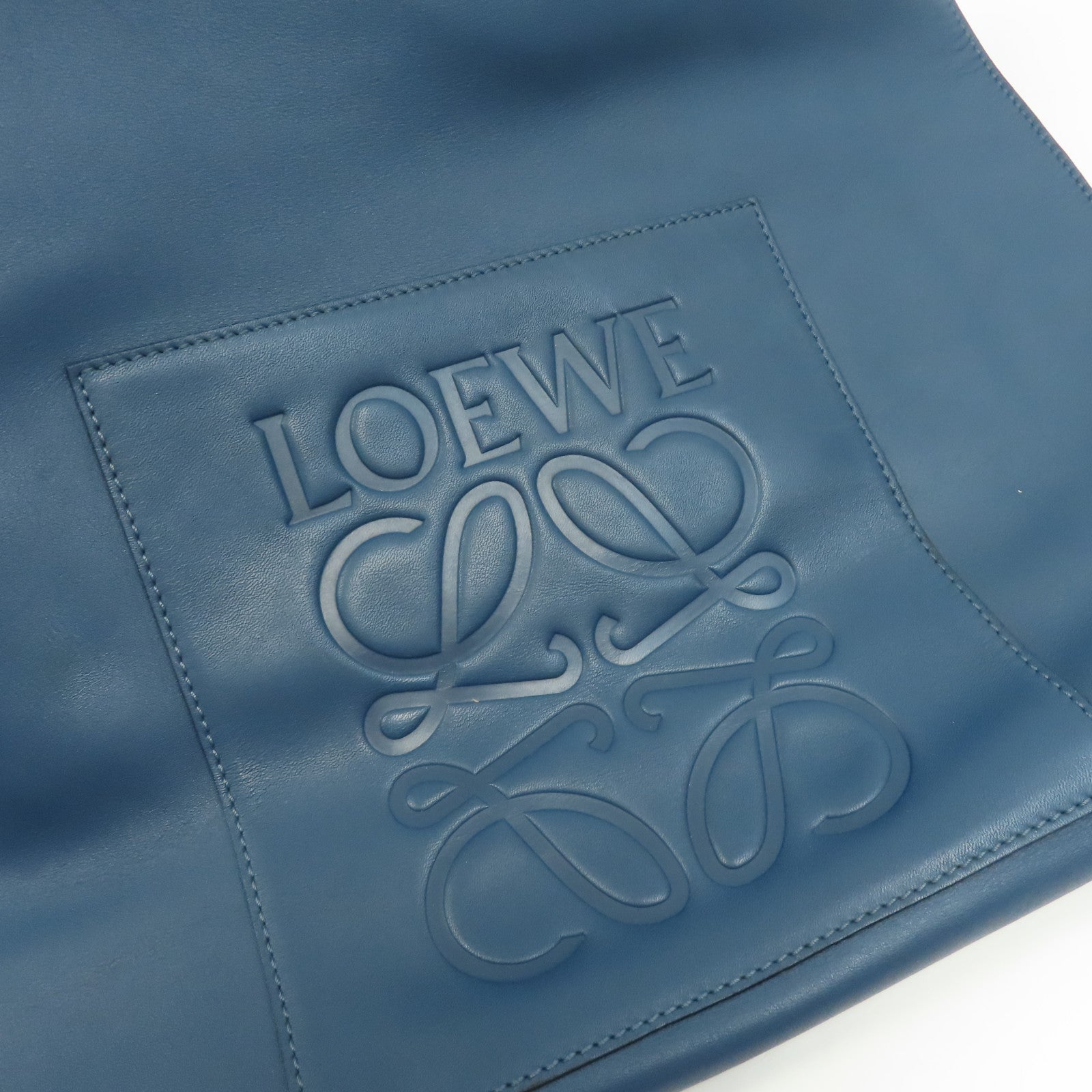 LOEWE 牛皮皮革Tote Bag銀扣手挽袋藍色