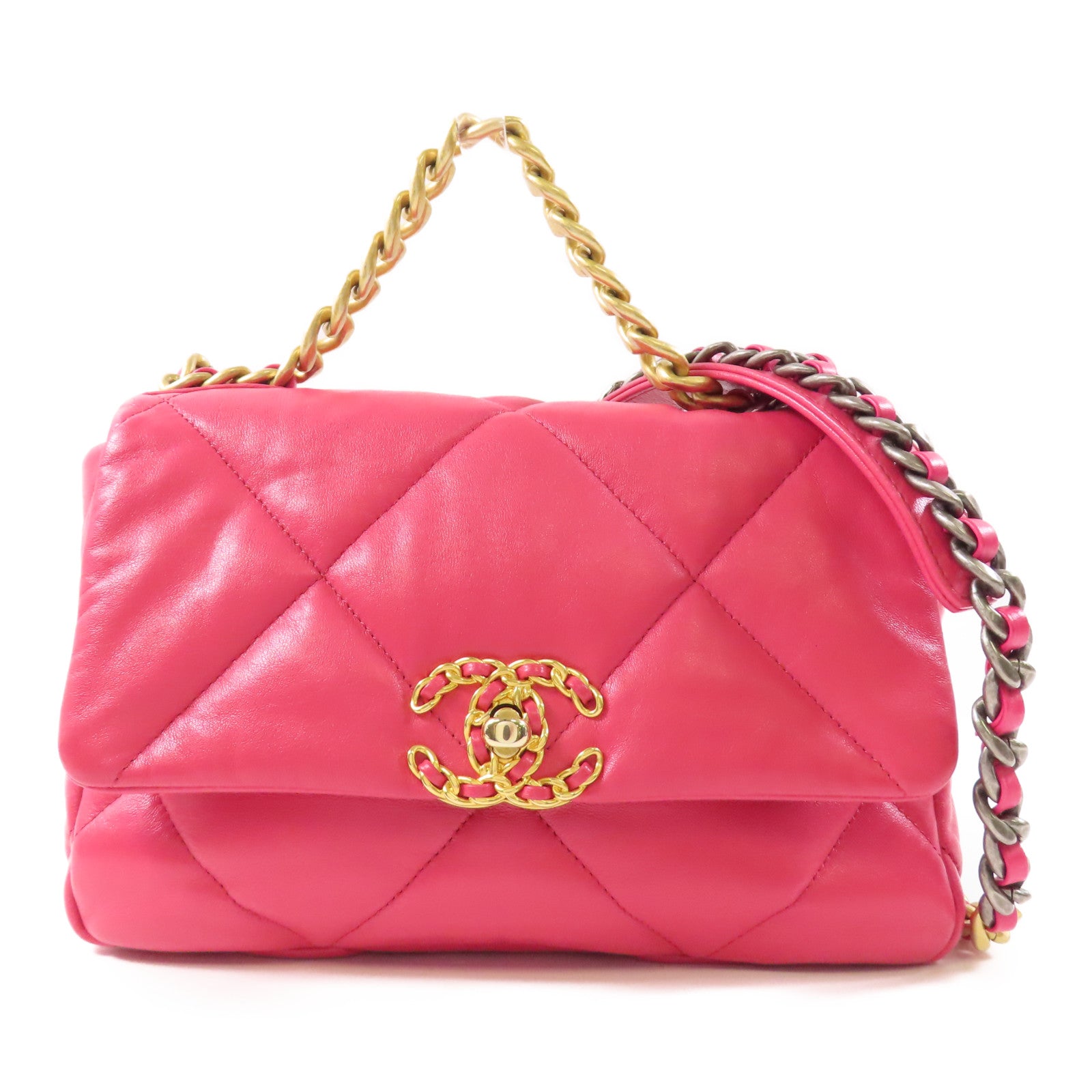 CHANEL 【激減優惠】羊皮皮革Chanel 19 Flap Bag金扣手挽肩背兩用袋