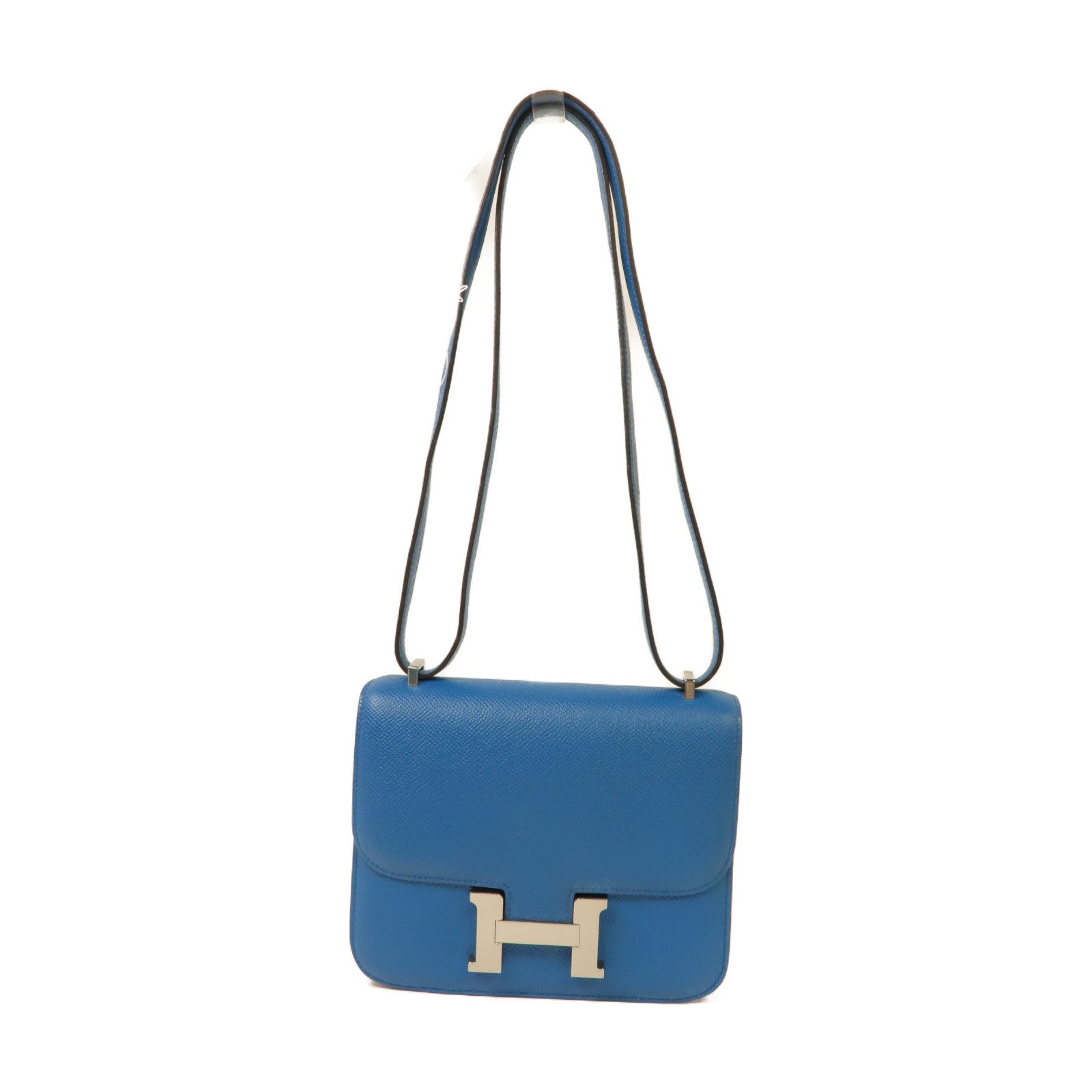HERMES 【激減優惠】Epsom皮革Constance Mini銀扣肩背袋伊茲密爾藍色
