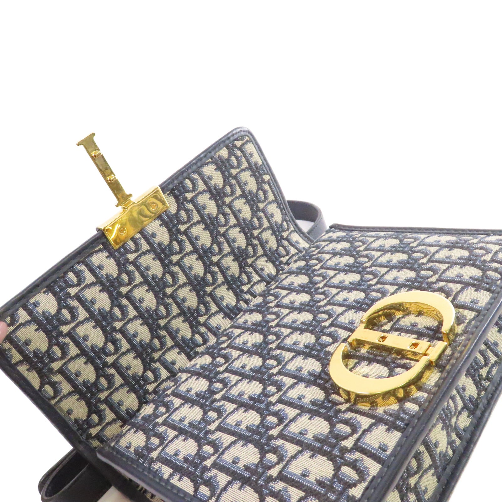 Dior Oblique帆布30 Montaigne Shoulder Bag金扣肩背袋啡色/寶藍色