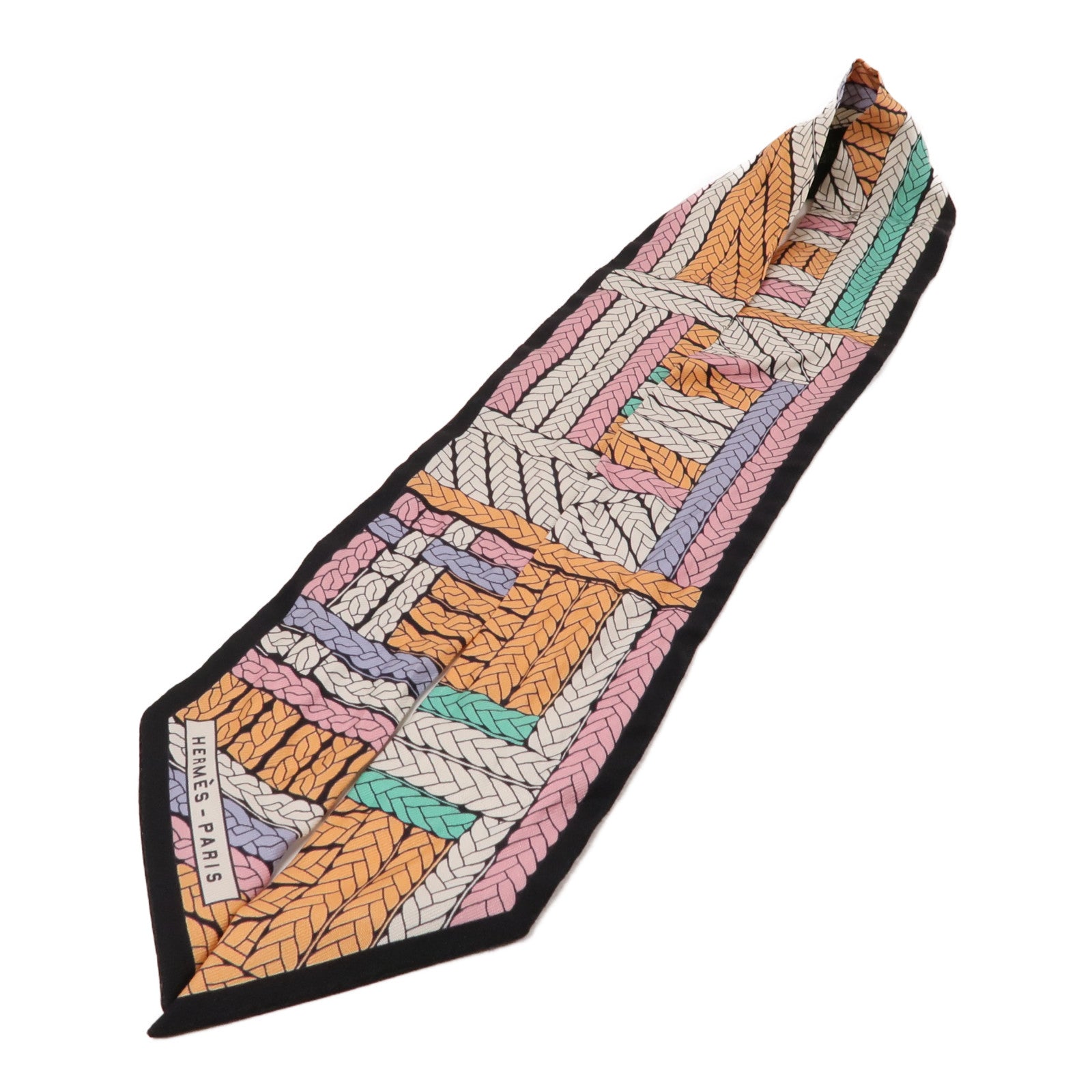 HERMES 絲質Twilly絲巾黑色/彩色