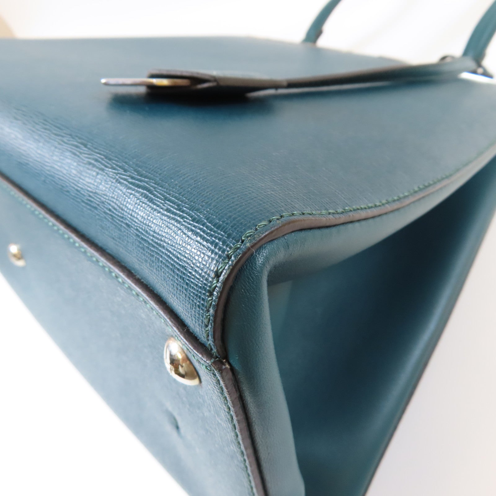 FENDI 牛皮皮革Tote bag銀扣肩背袋綠色