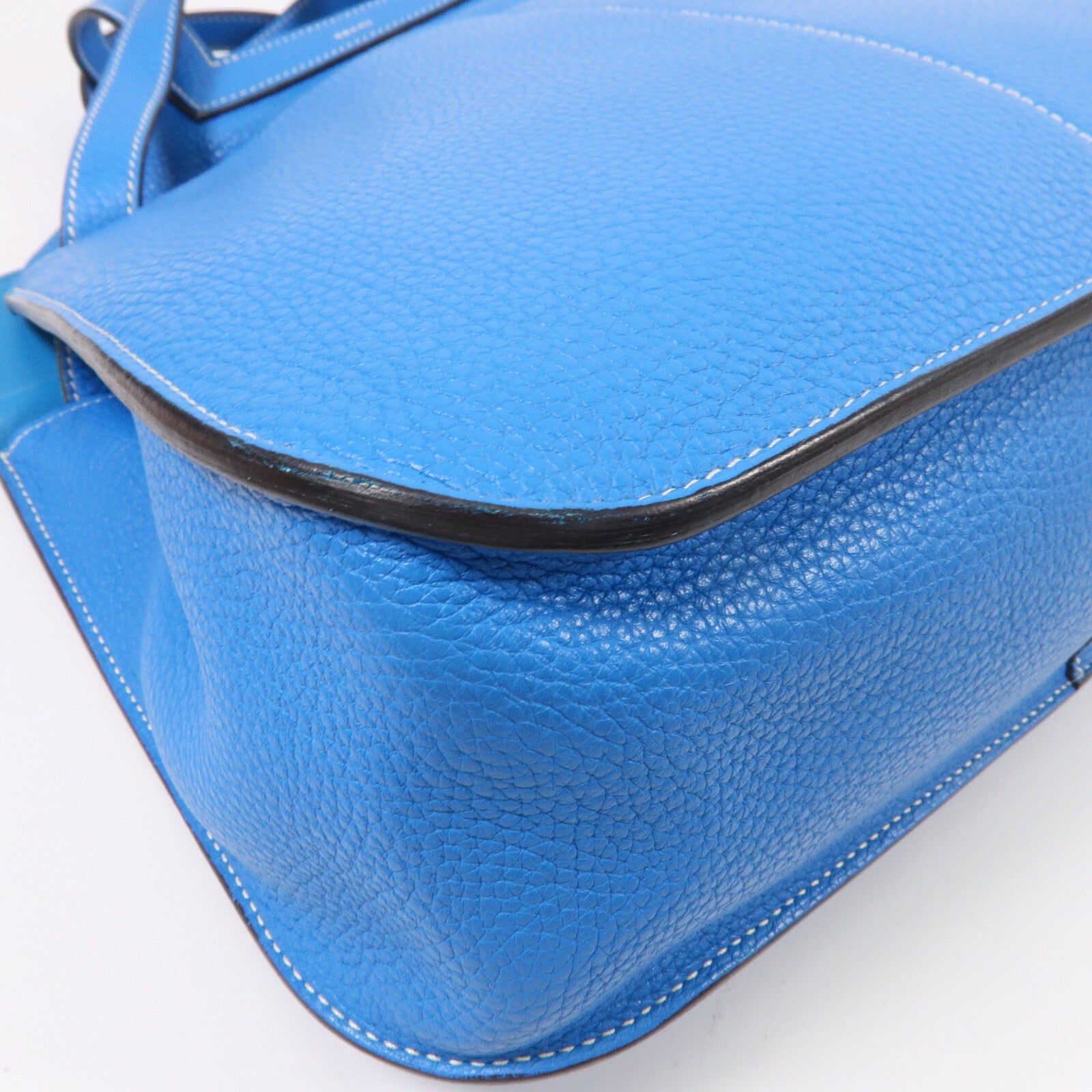 HERMES Clemence皮革Halzan 31手挽肩背兩用袋Bleu Zanzibar