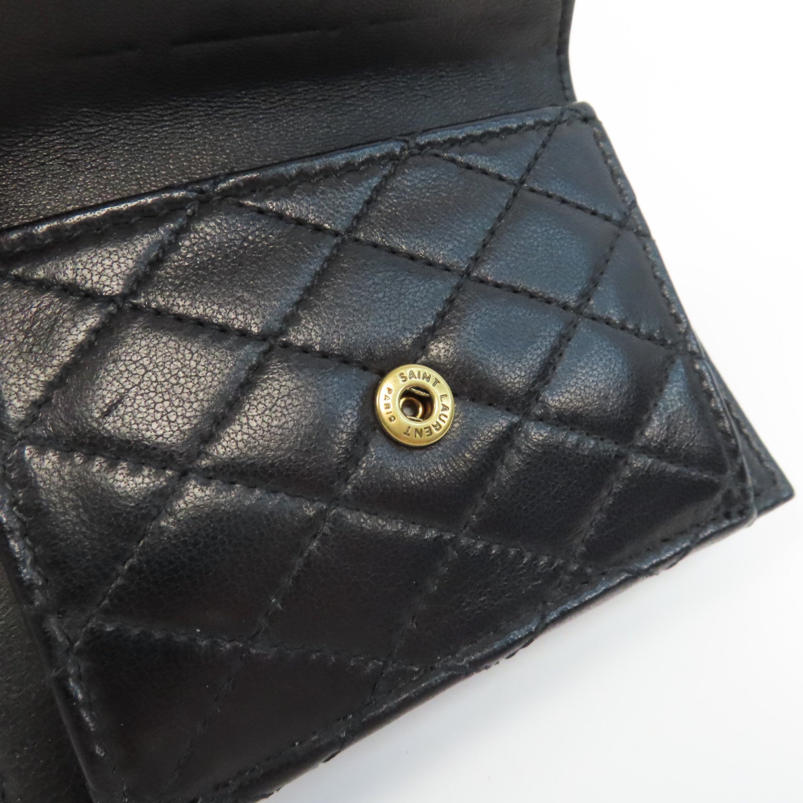 SAINT LAURENT 菱格牛皮皮革Card Case金扣卡片套黑色