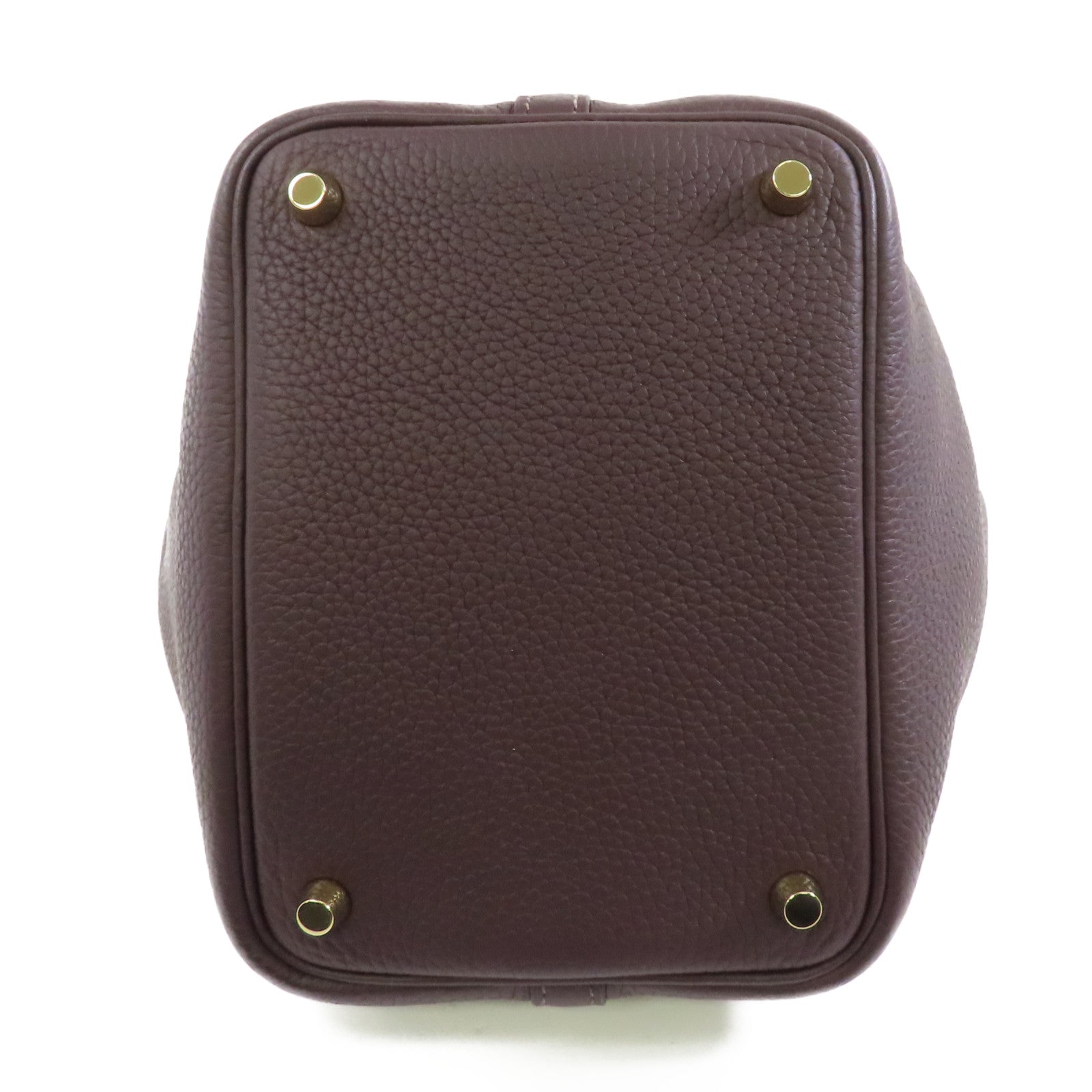 HERMES Clemence皮革Picotin PM金扣手挽袋Rouge Sellier/棕色