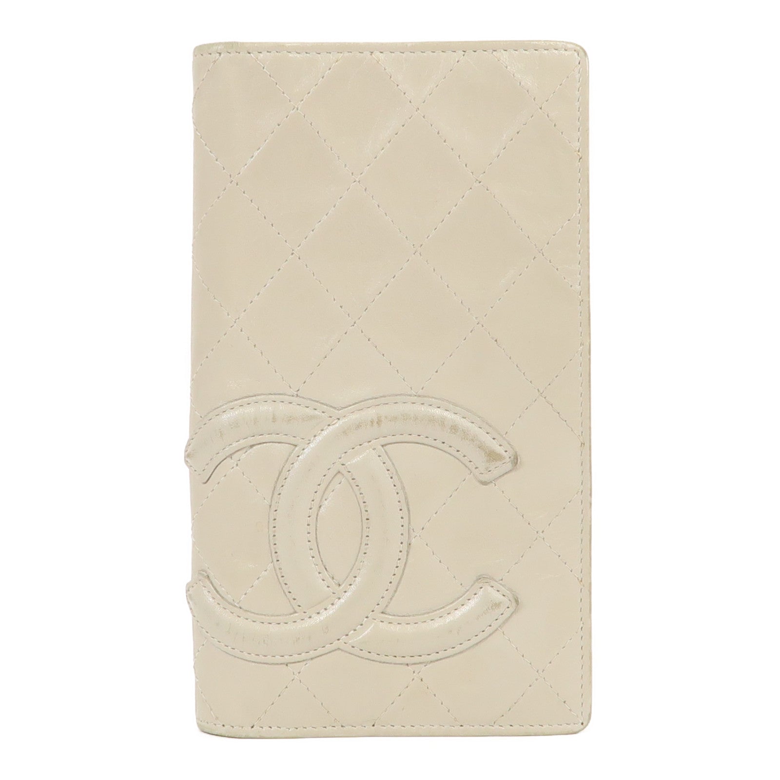 CHANEL 【清倉大減價】菱格牛皮皮革Cambon Wallet銀扣長錢包白色