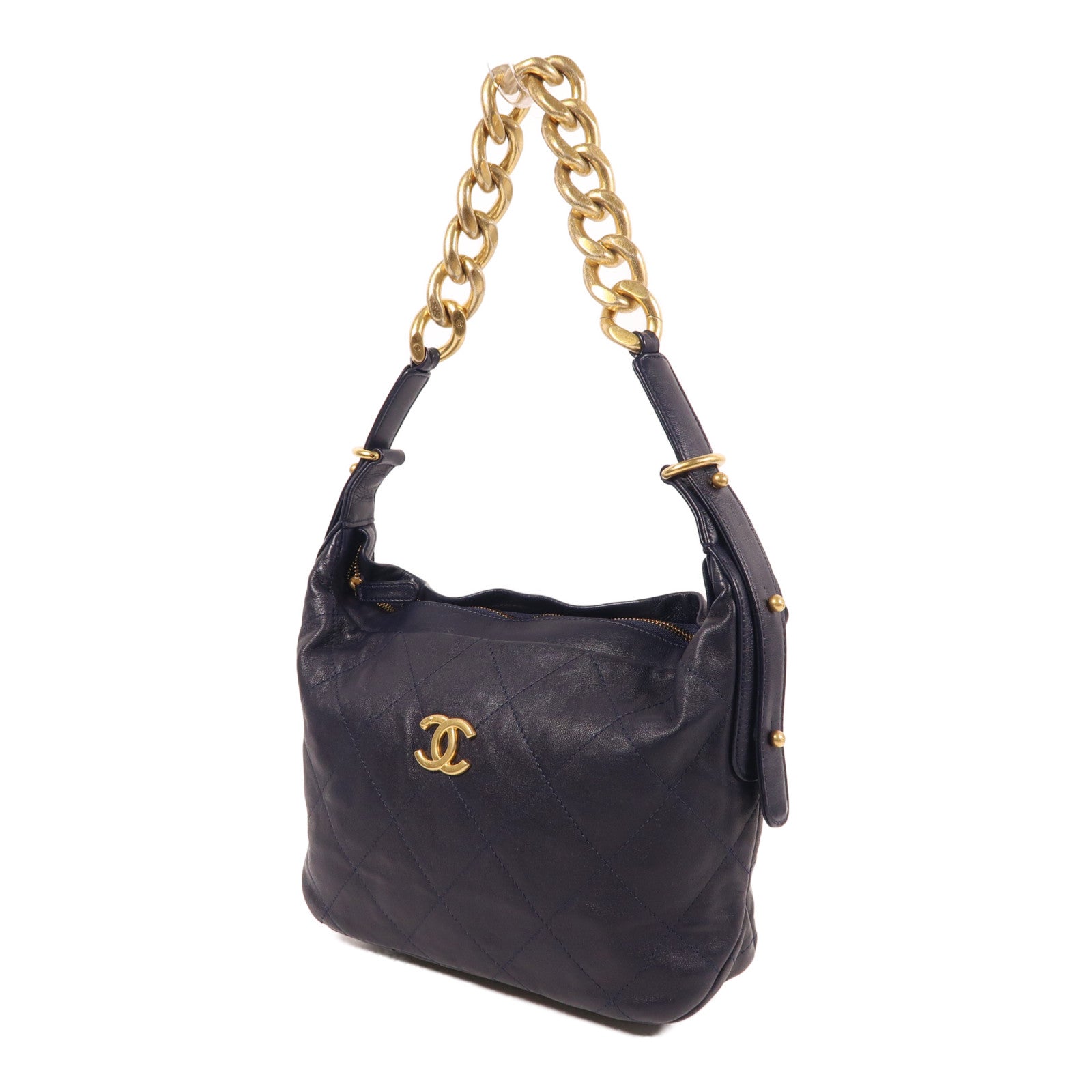 CHANEL 牛皮皮革Hobo Bag金扣鏈帶肩背袋紫色