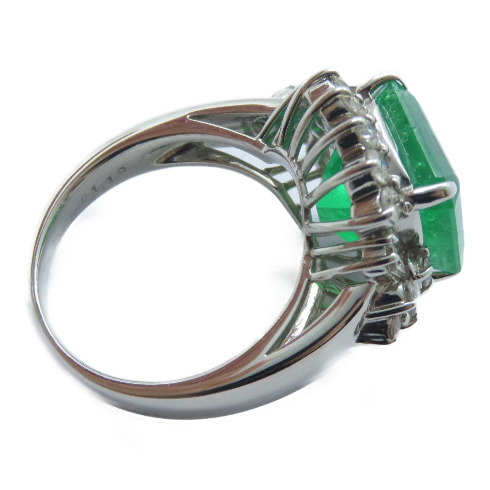 JEWELRY 【激減優惠】PT900鉑金Emerald Diamond Ring 6.22ct綠寶石/1.19ct鑽石戒指US#6.5