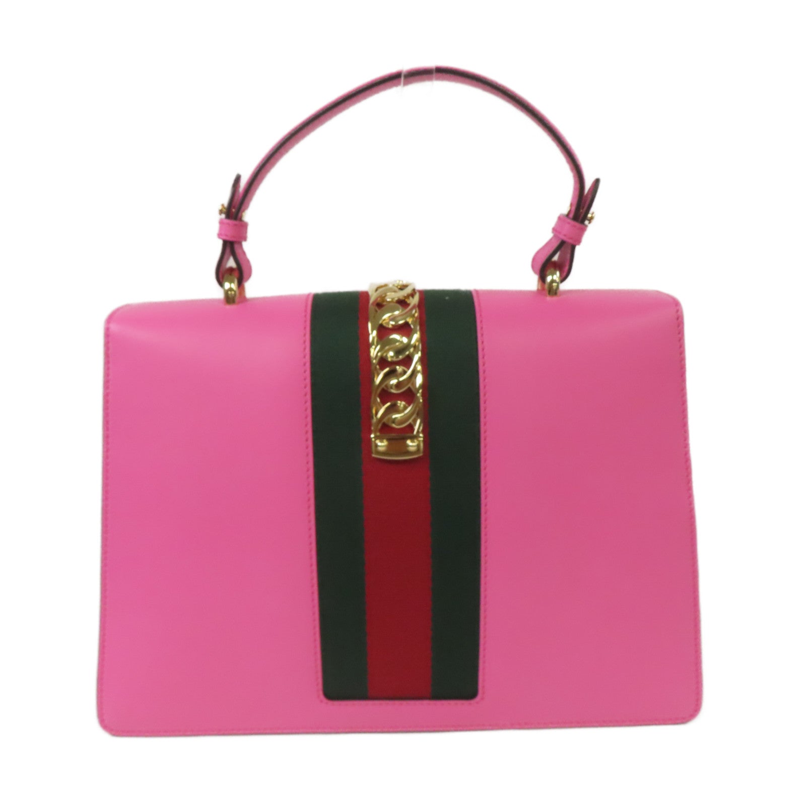 GUCCI 牛皮皮革Sylvie Medium金扣手挽肩背兩用袋粉紅色