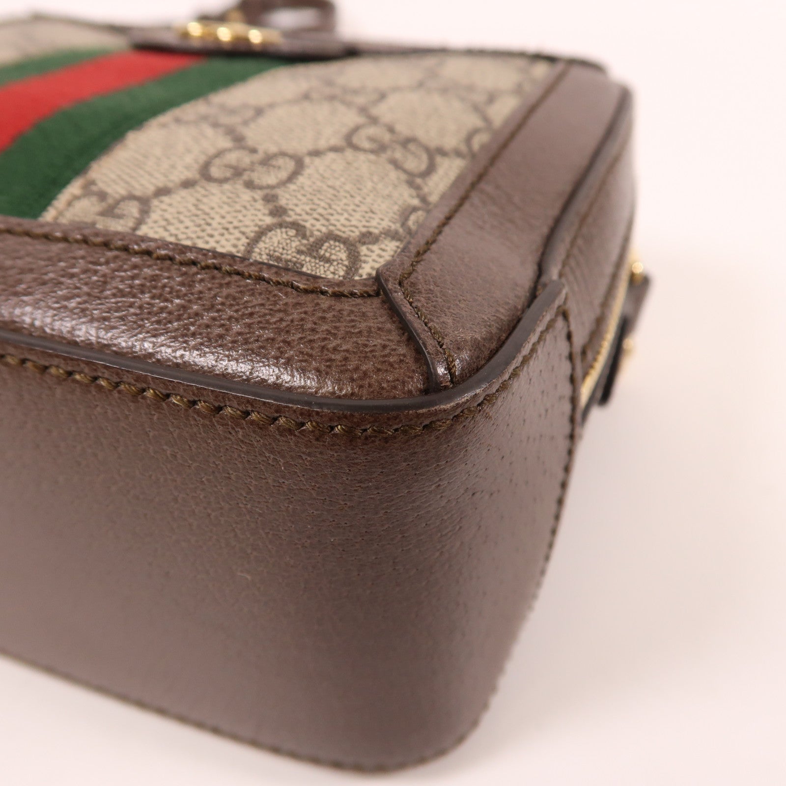 GUCCI 塗層帆布/皮革Ophidia GG Mini金扣手挽肩背兩用袋棕色
