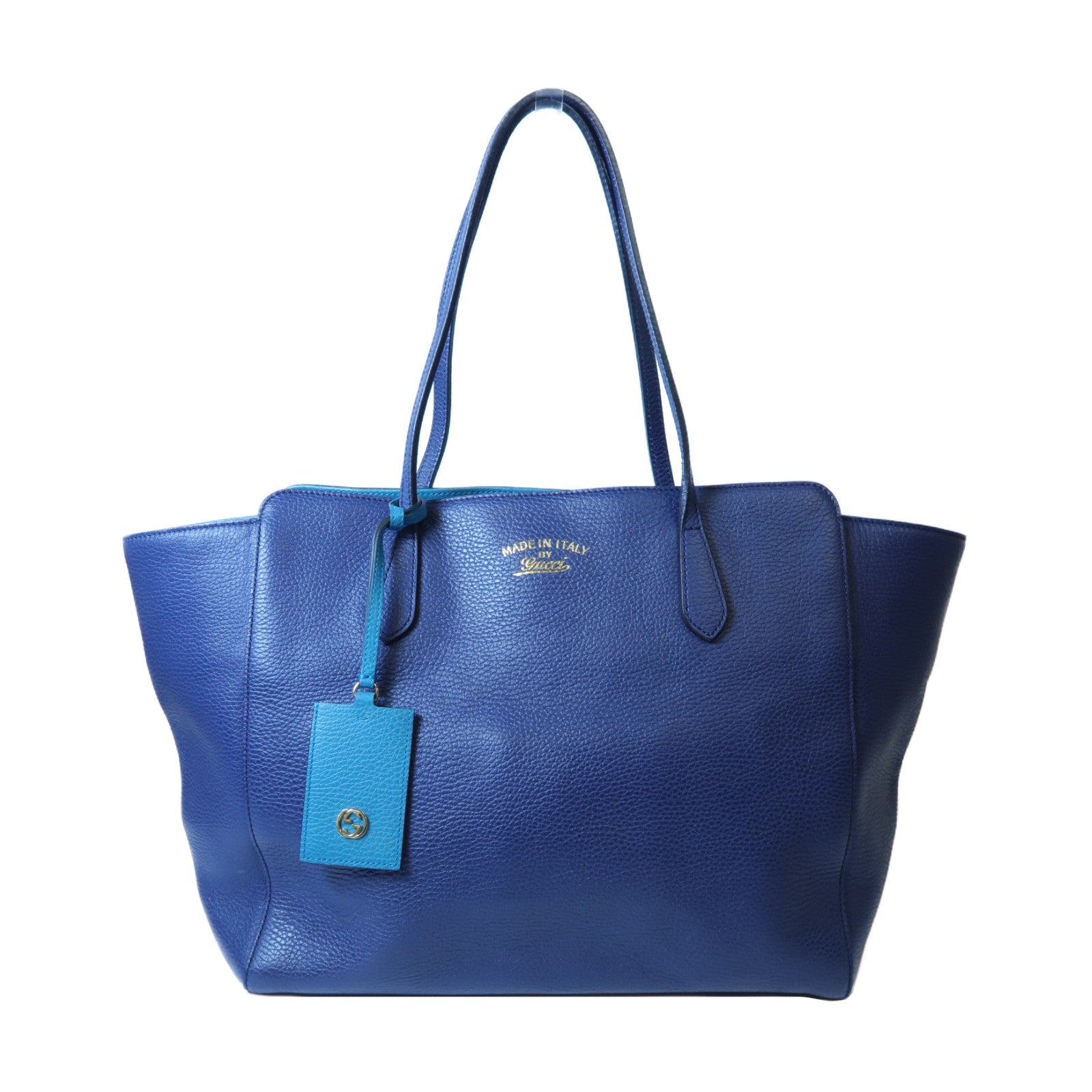 GUCCI 牛皮皮革Swing Large Tote金扣肩背袋藍色