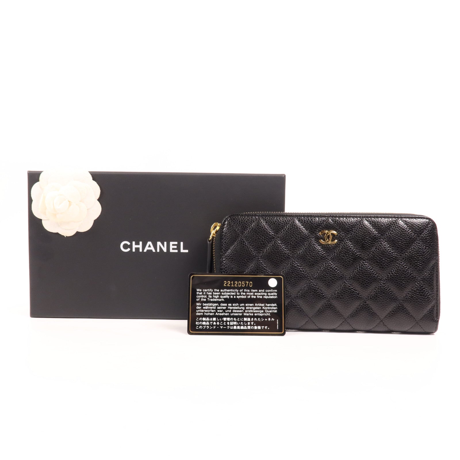 CHANEL 牛皮皮革Long Wallet金扣長錢包