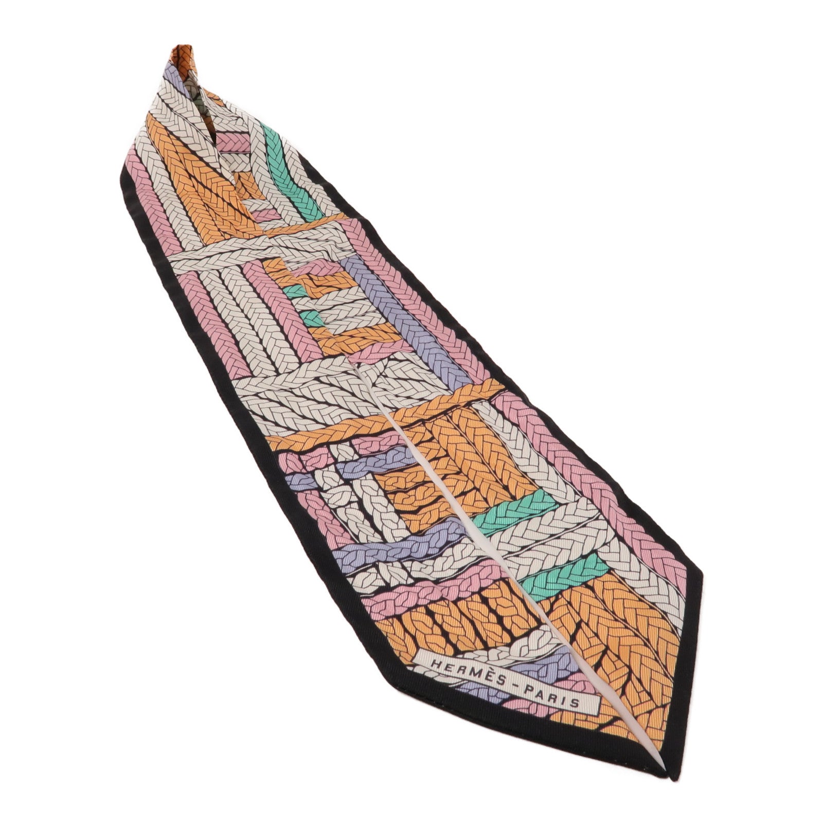 HERMES 絲質Twilly絲巾黑色/彩色