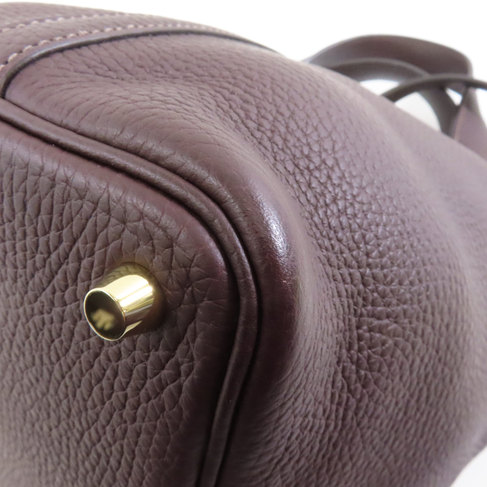 HERMES Clemence皮革Picotin PM金扣手挽袋Rouge Sellier/棕色
