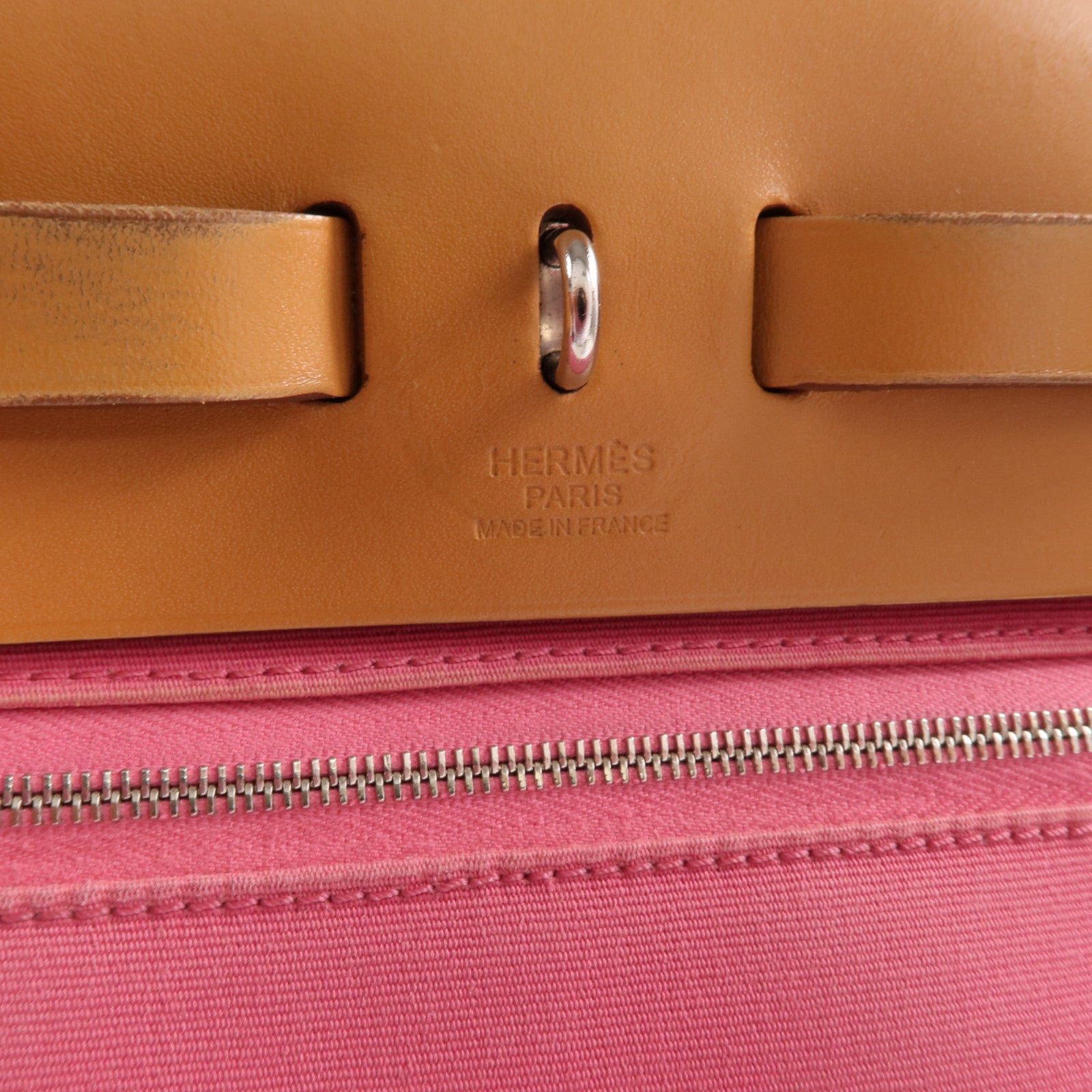 HERMES 帆布Herbag PM銀扣手挽肩背兩用袋Bois de Rose