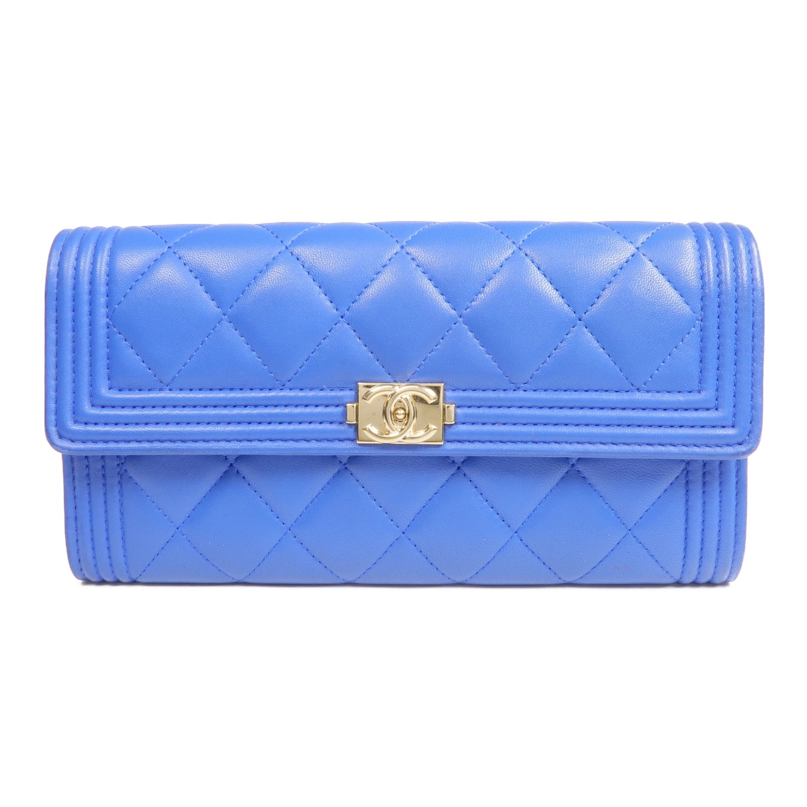 CHANEL 羊皮皮革Boy Long Wallet金扣長錢包
