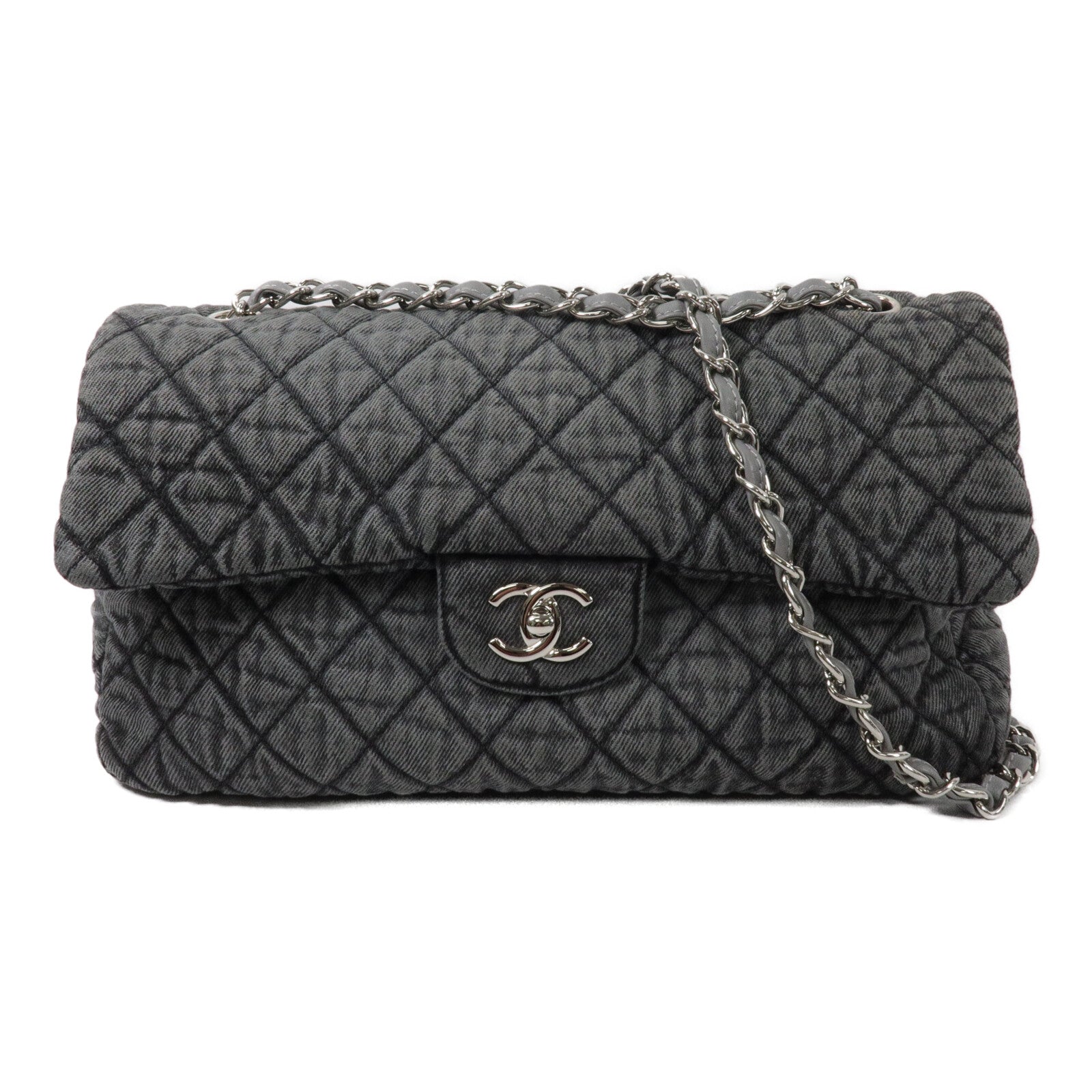 CHANEL 牛仔布Chain Shoulder鏈帶肩背袋