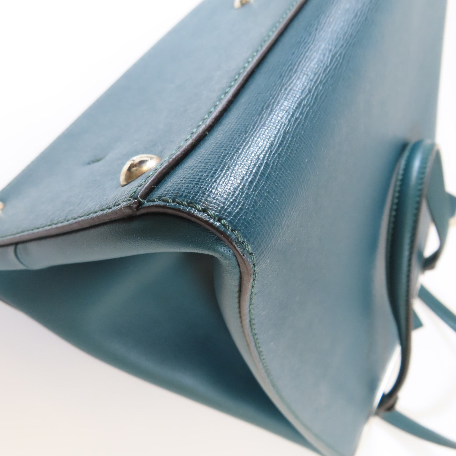 FENDI 牛皮皮革Tote bag銀扣肩背袋綠色