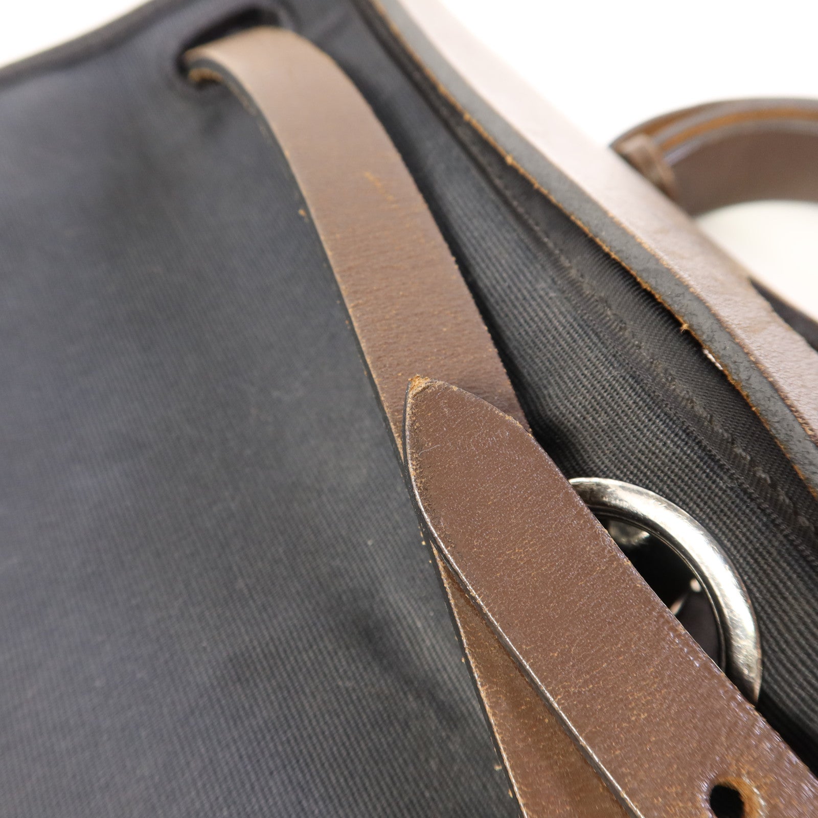 HERMES 帆布Herbag PM銀扣手挽肩背兩用袋Noir