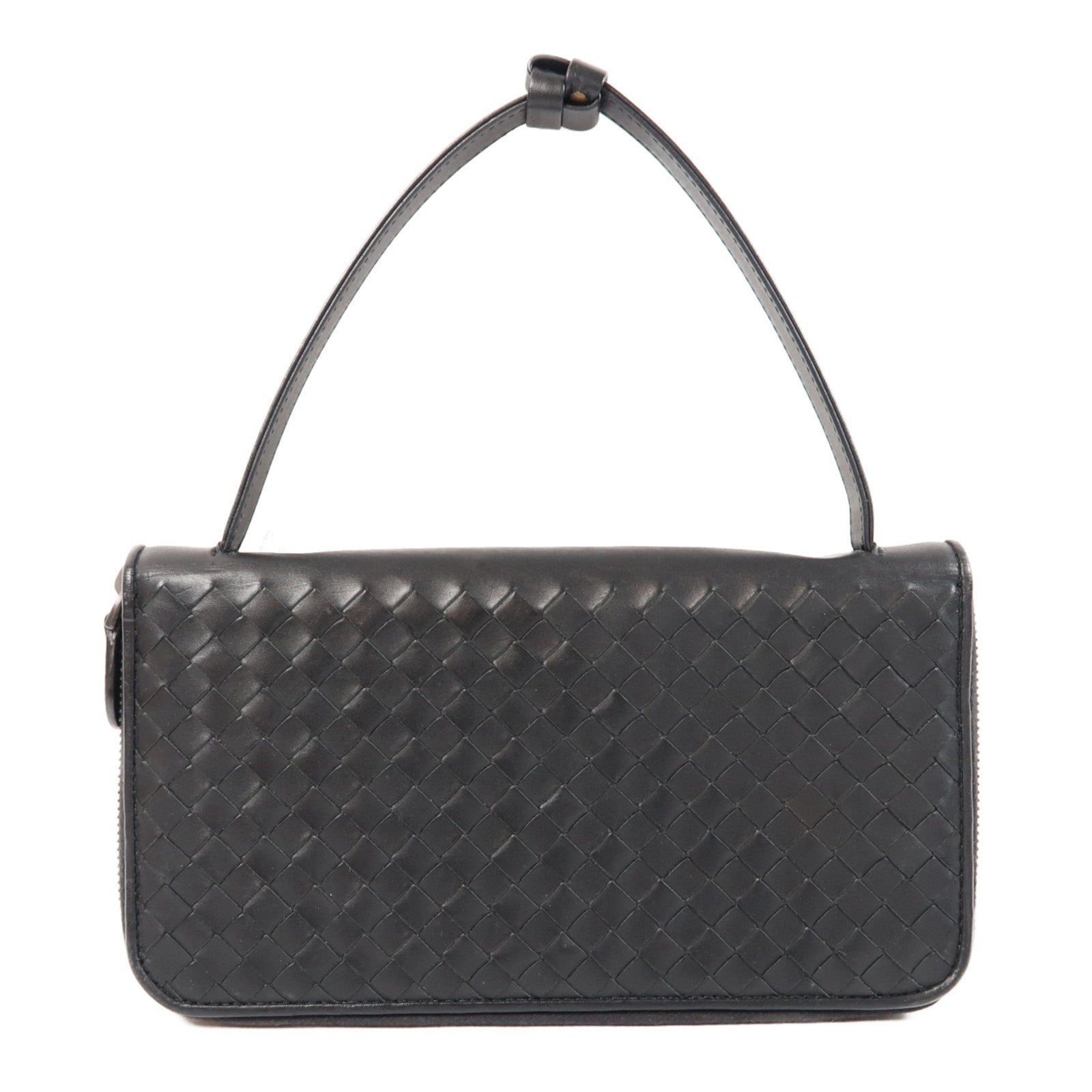 BOTTEGA VENETA 【激減優惠】織紋牛皮皮革Long Wallet銀扣長錢包黑色